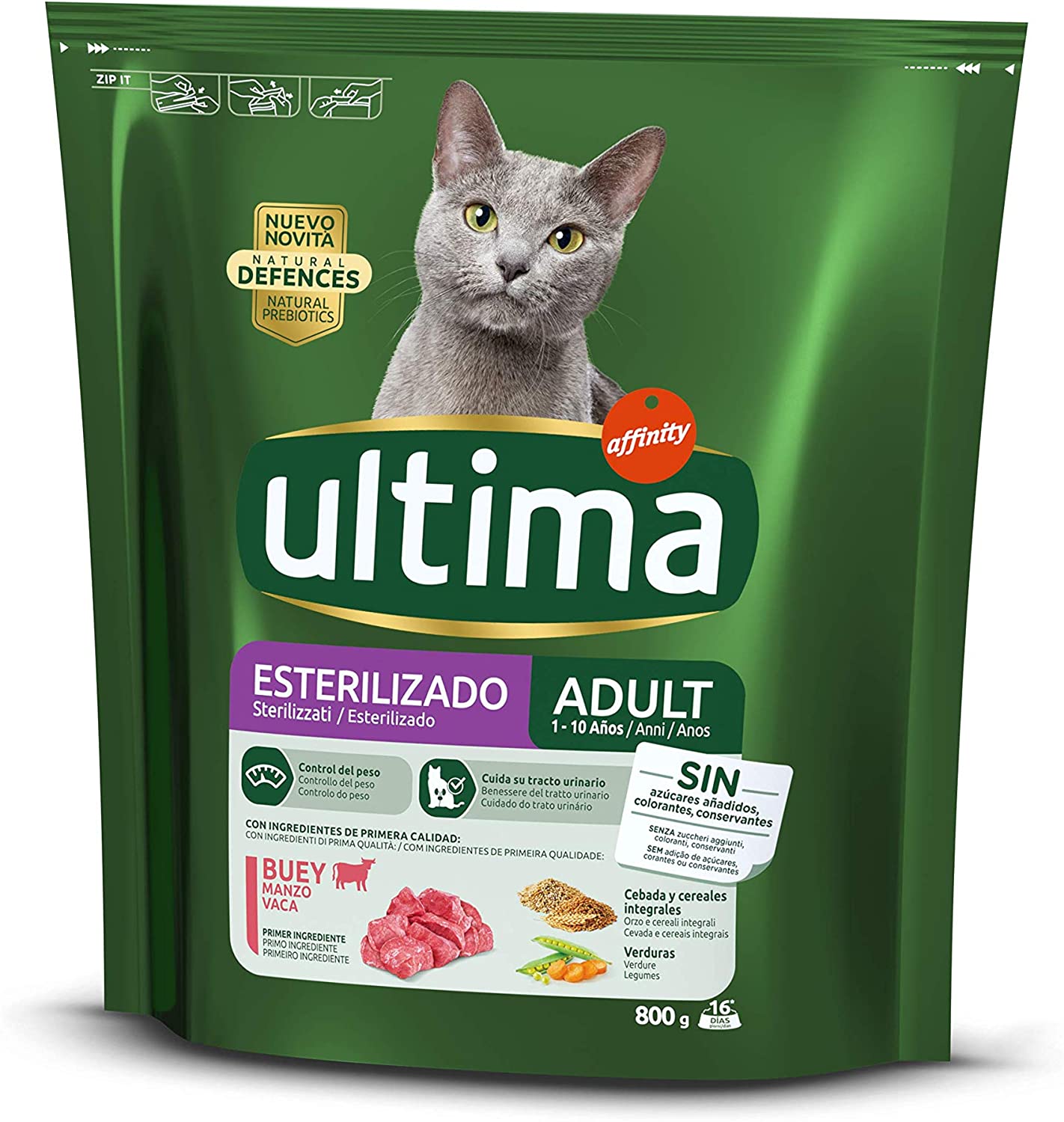  Ultima Pienso para Gatos Esterilizados con Buey - 800 gr 