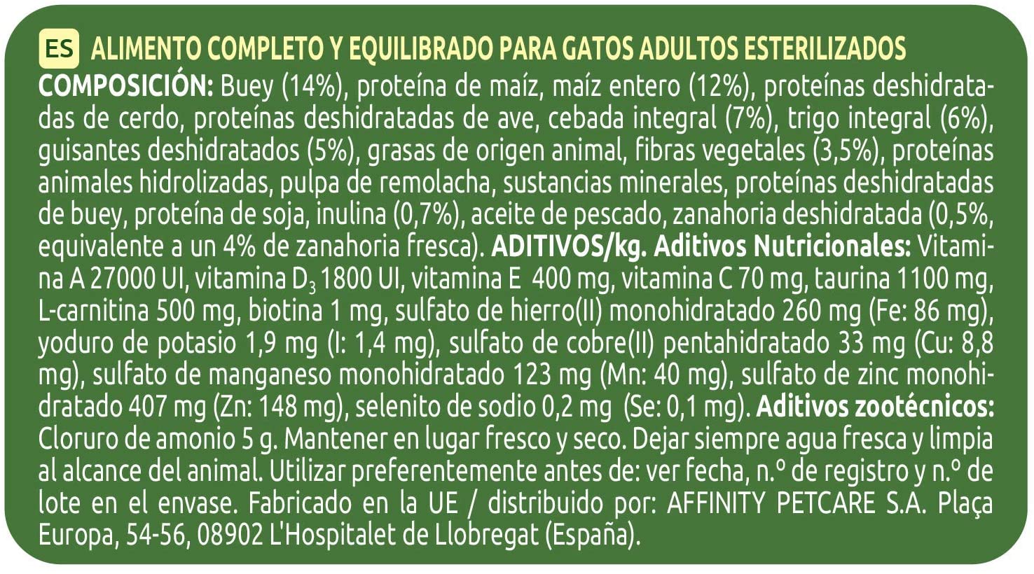  Ultima Pienso para Gatos Esterilizados con Buey - 800 gr 