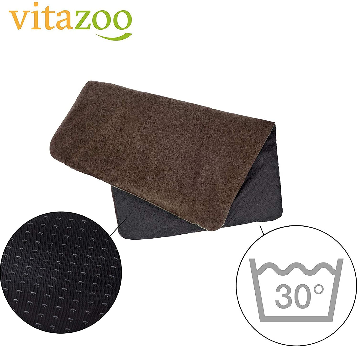  vitazoo Manta térmica para Perro, marrón, Acolchada y Aislante, Lado Inferior Antideslizante e Impermeable, 70 cm x 100 cm - Cama para Perro, Manta para Gato, Asiento para Mascotas 