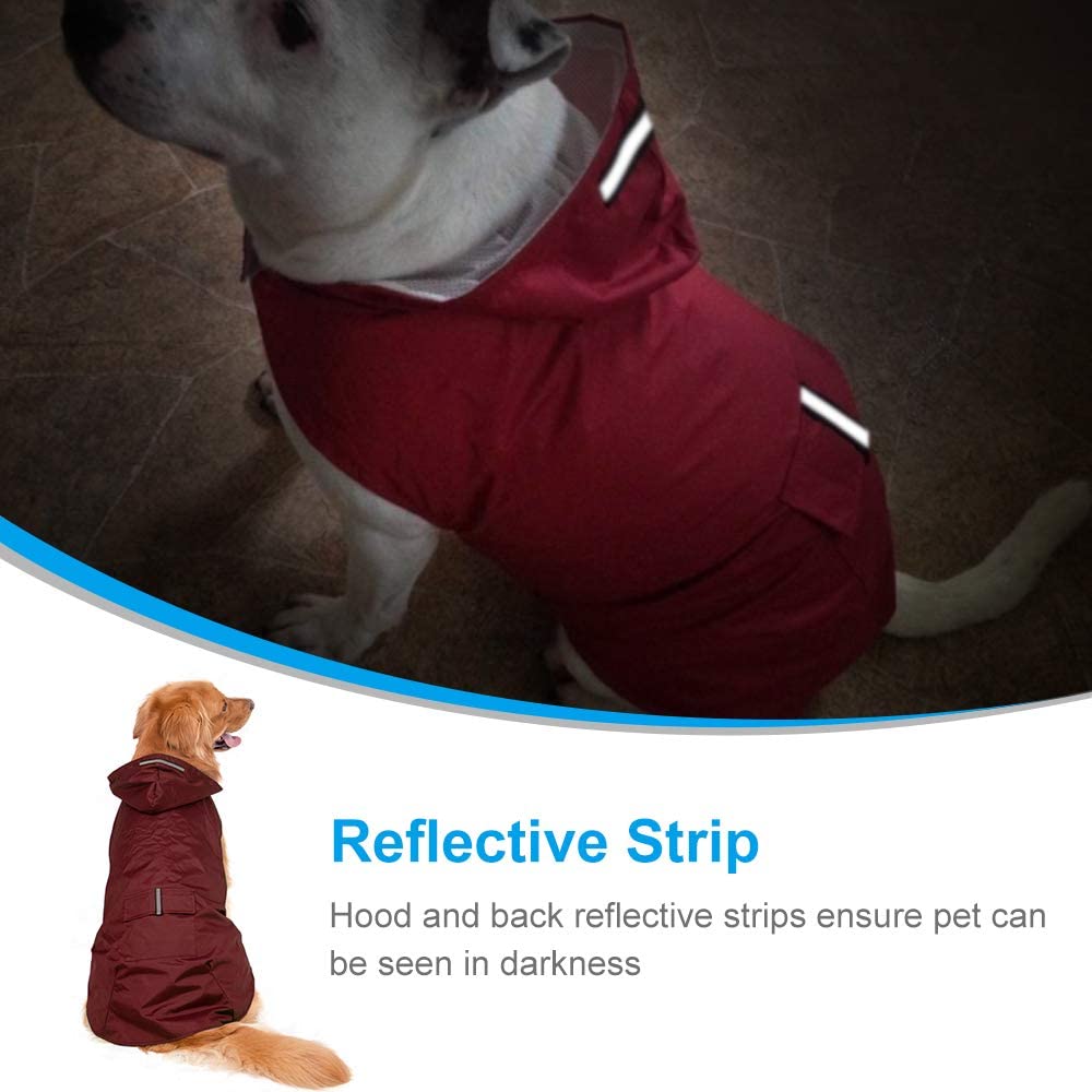  Zellar Impermeable para Perros con Capucha y Collar Agujero y Tiras reflectoras seguras, Ultra-Light Transpirable Impermeable 100% Chaqueta para Lluvia medianos Perro de Raza Grande 