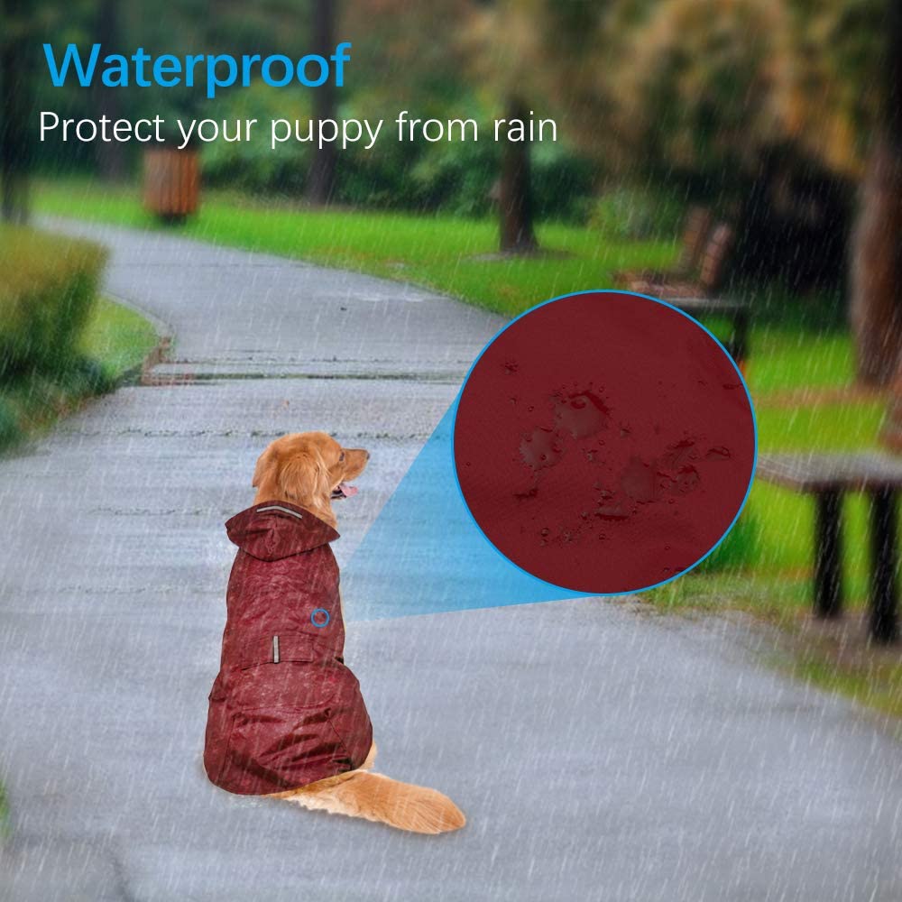  Zellar Impermeable para Perros con Capucha y Collar Agujero y Tiras reflectoras seguras, Ultra-Light Transpirable Impermeable 100% Chaqueta para Lluvia medianos Perro de Raza Grande 