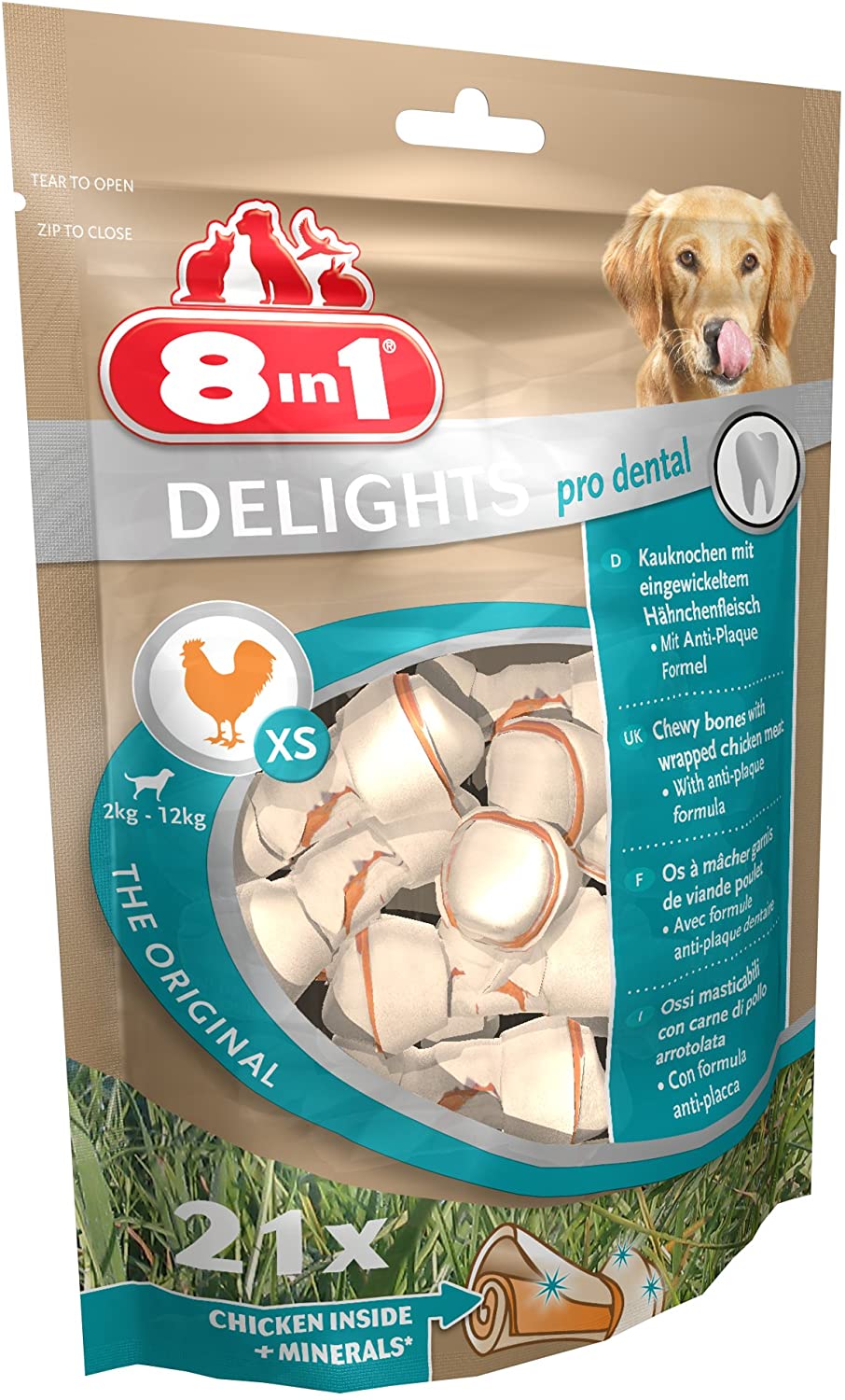  8 in 1 8 in1 Dental Delights Valor Bolsa – Crujiente Huesos para Perros – tamaño XS 