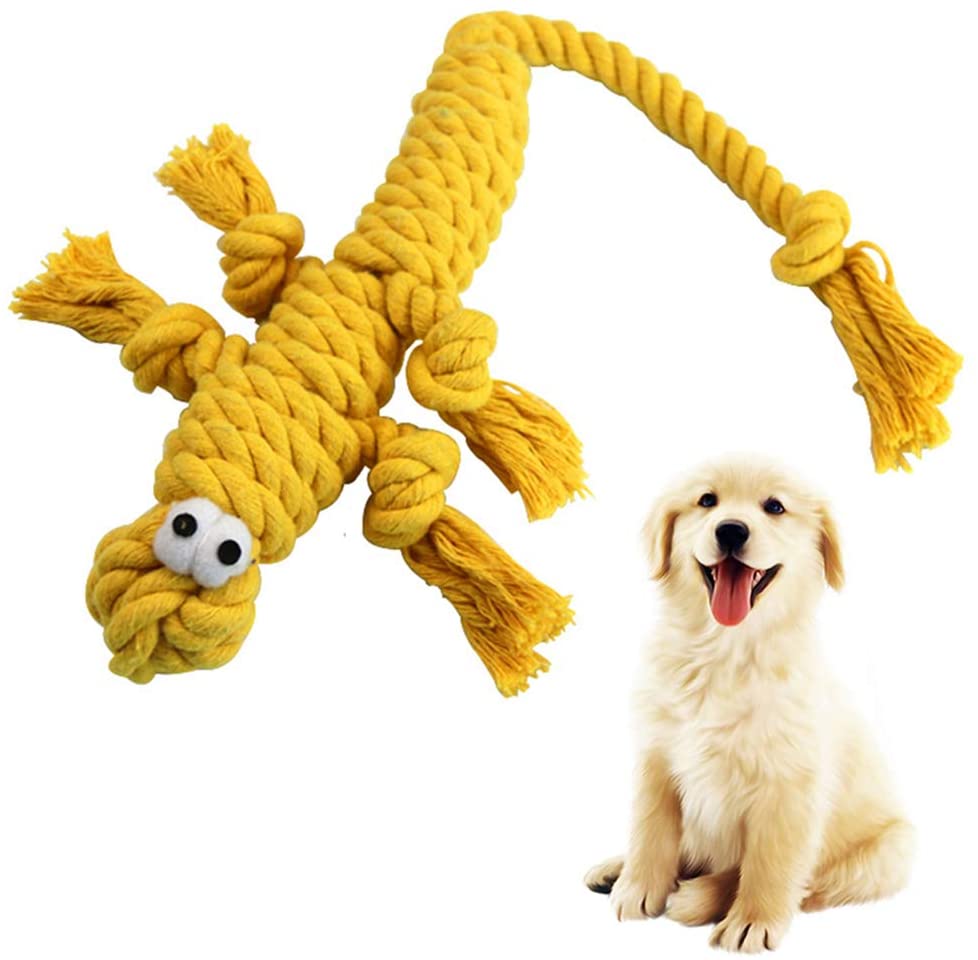  Accesorios para perro, cachorro de perro, lindo cuerda de algodón de cocodrilo molar resistente a mordiscos, juguete para masticar, color azul amarillo 