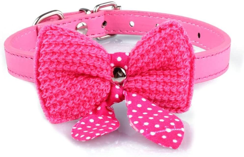  Bocideal 1PC Popular Knit Bowknot Ajustable Cuero de la PU Perro Cachorro Mascota Collares Collar (HP) 