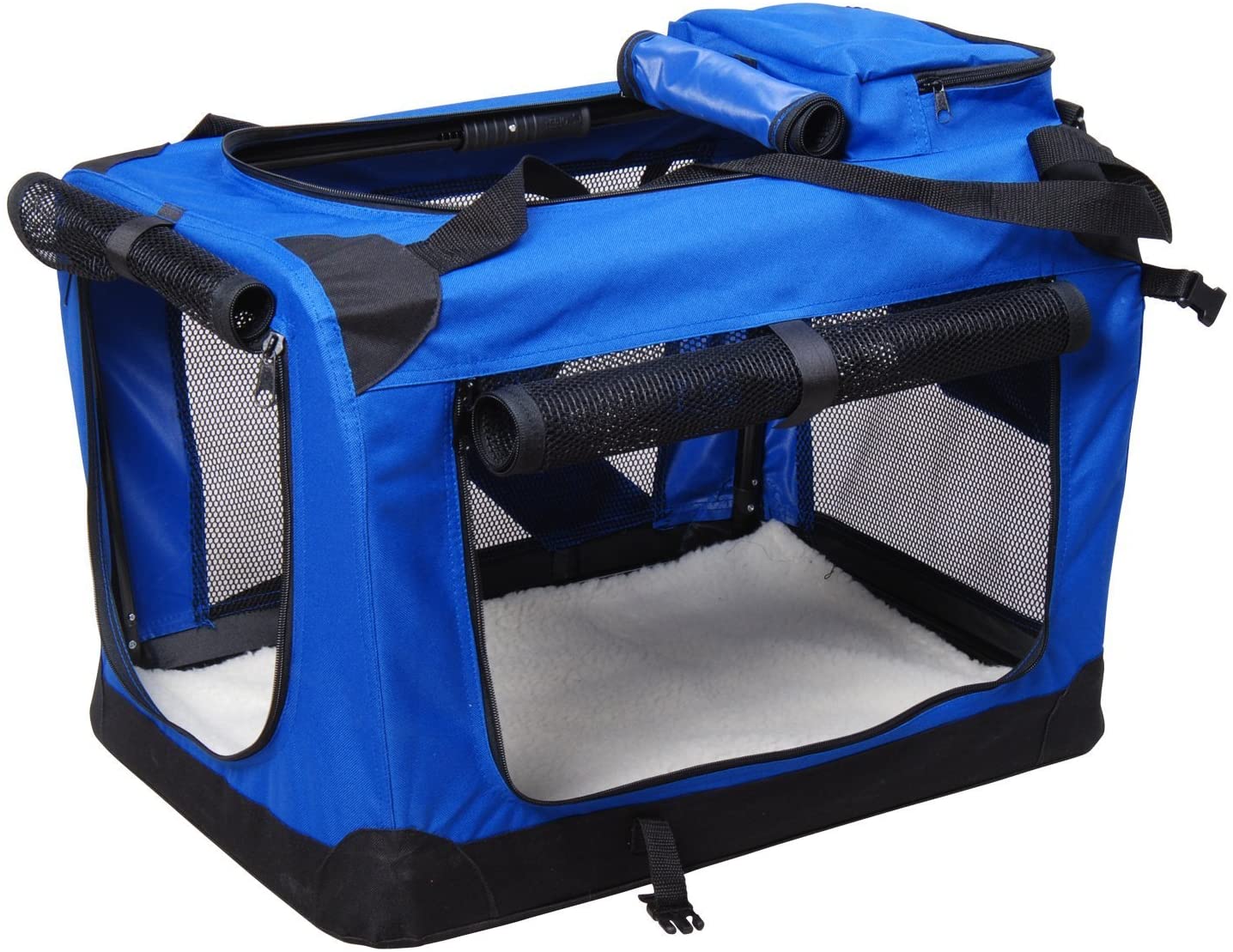  Bolsa de Transporte Perros Gatos Mascotas Viaje Tubo de Acero 4 Entradas, Medidas 70 x 52 x 52 cm, Color Azul/Negro，Pawhut 