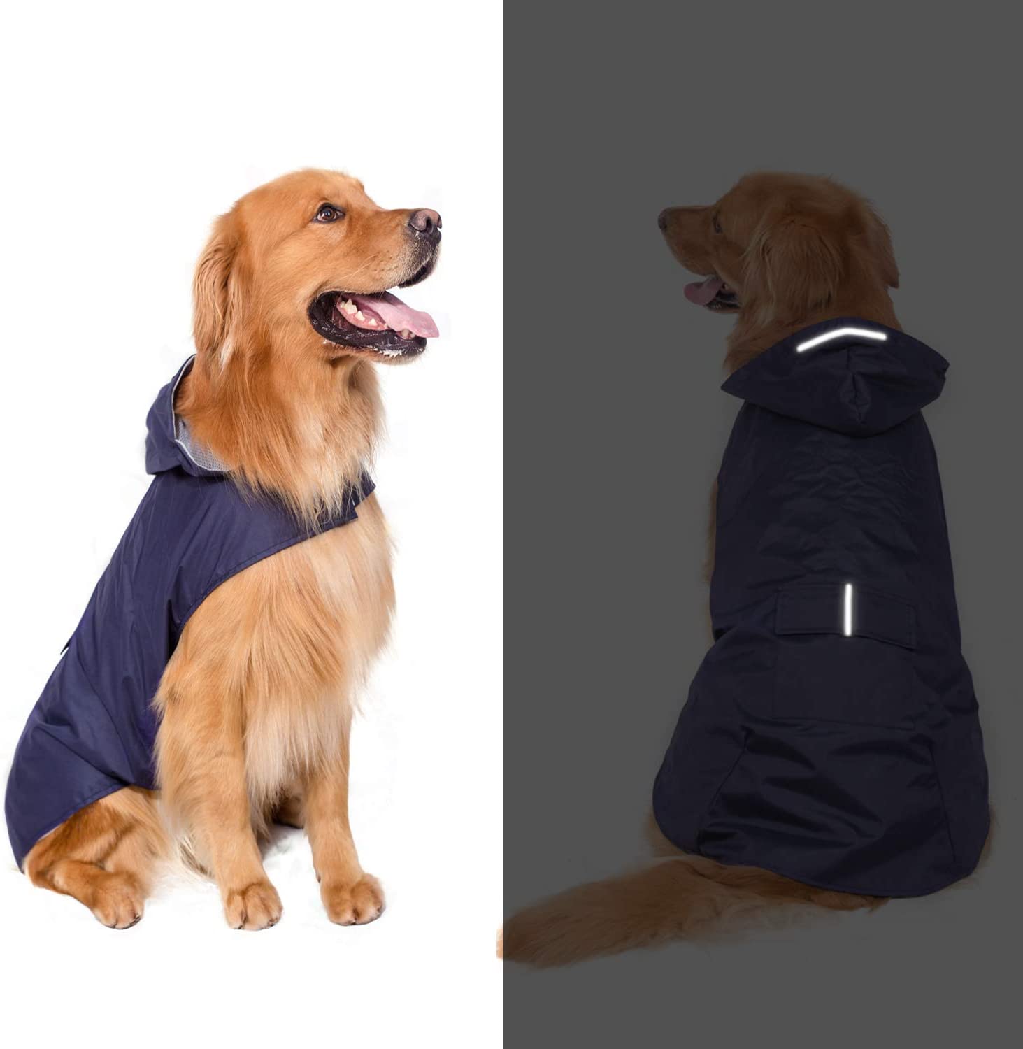  Bwiv Impermeable para Perros Grandes con Capucha Ajustable Ultra-Light Transpirable Impermeable para Mascotas Perros con Banda Reflectante Talla 3XL-5XL Azul 5XL 