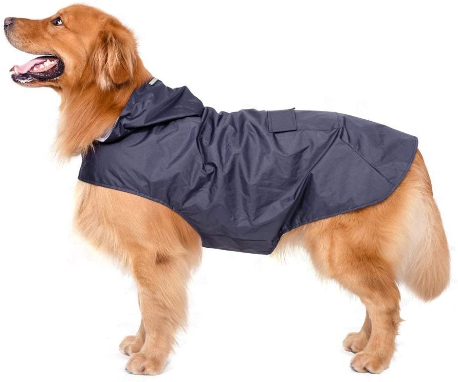  Bwiv Impermeable para Perros Grandes con Capucha Ajustable Ultra-Light Transpirable Impermeable para Mascotas Perros con Banda Reflectante Talla 3XL-5XL Azul 5XL 