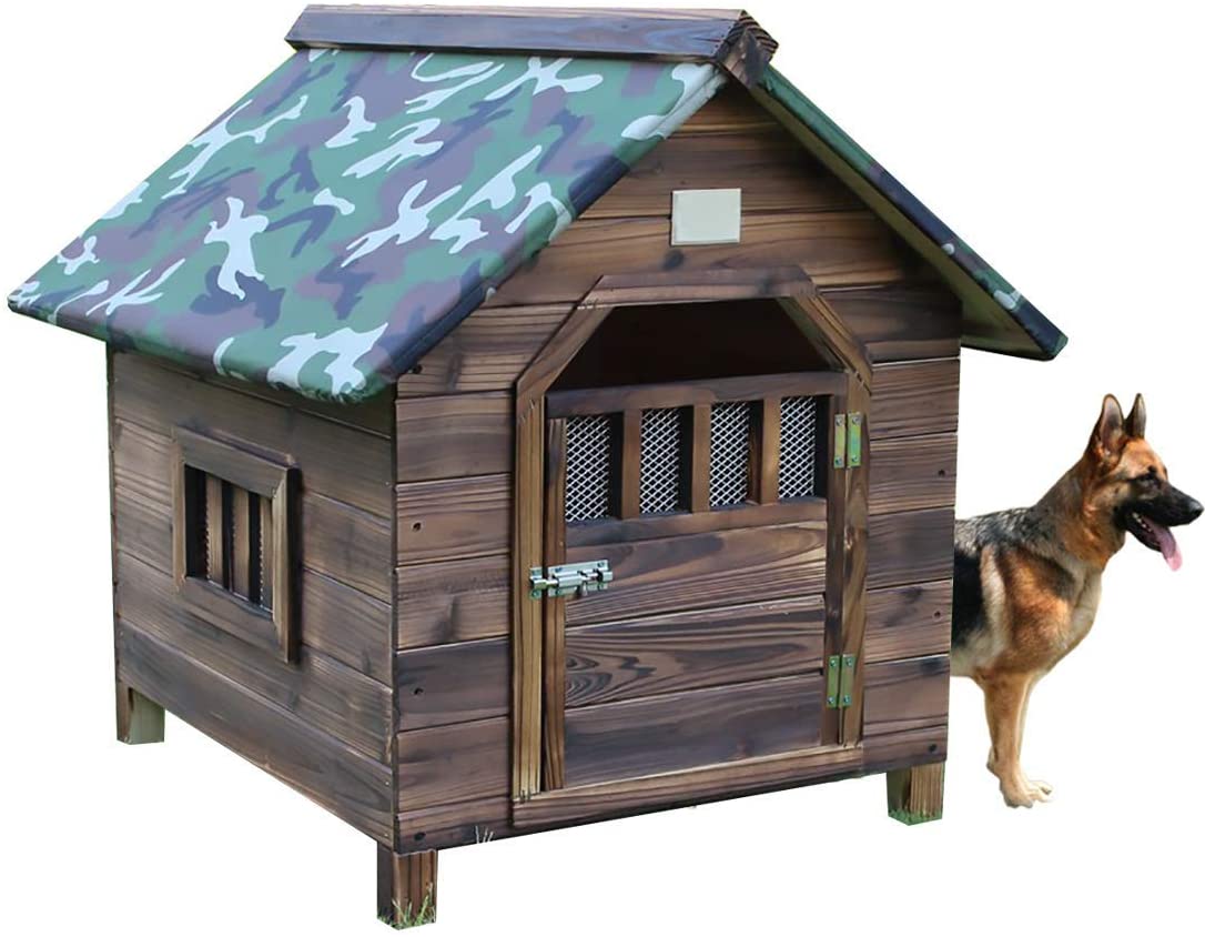  Caseta Para Perros, Perrera Al Aire Libre Para Perros Grandes Ventilación Calentamiento A Prueba De Viento A Prueba De Lluvia Carbonización Estable Y Duradera Hecha De Abeto Chino Casa,L:59 * 67cm 