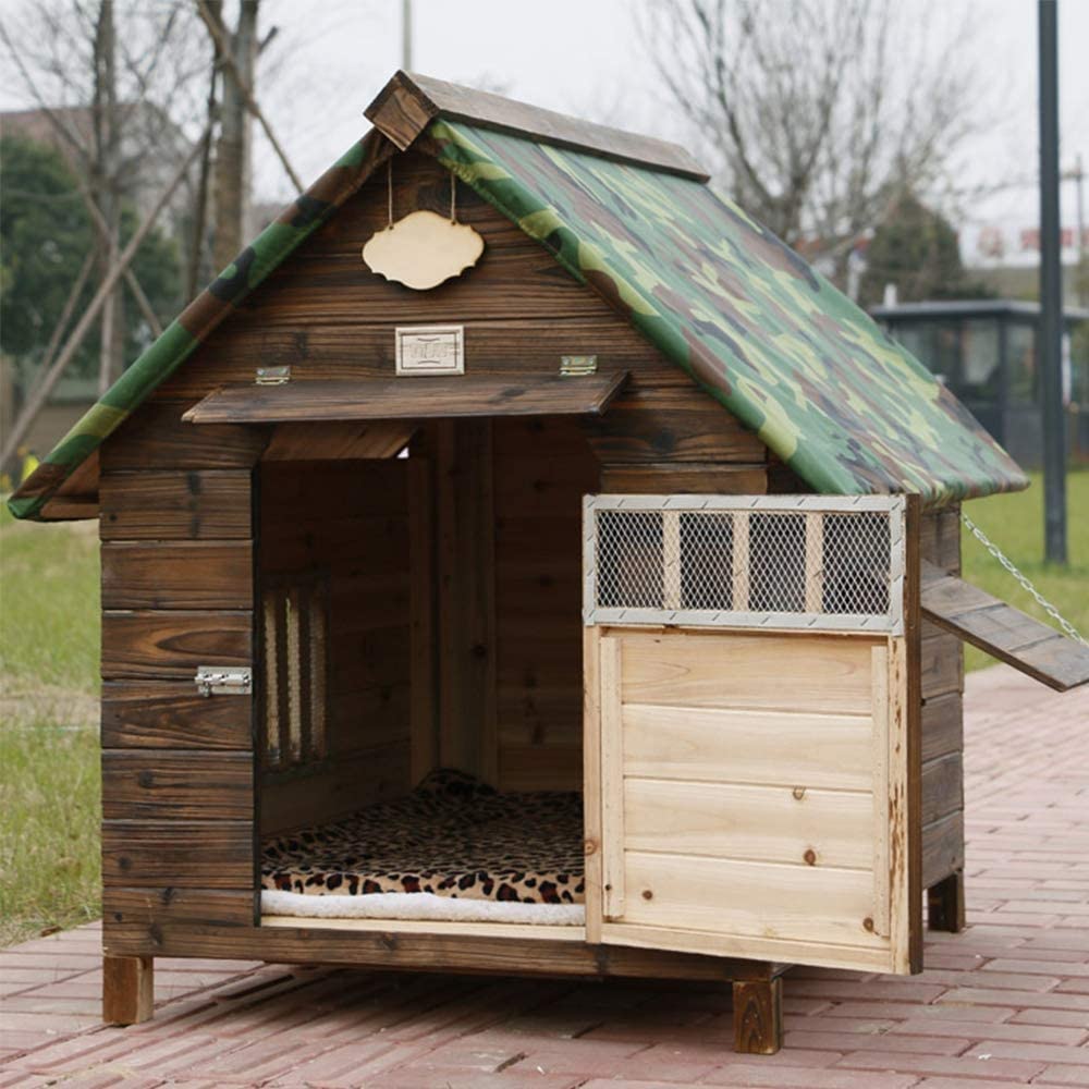  Caseta Para Perros, Perrera Al Aire Libre Para Perros Grandes Ventilación Calentamiento A Prueba De Viento A Prueba De Lluvia Carbonización Estable Y Duradera Hecha De Abeto Chino Casa,L:59 * 67cm 