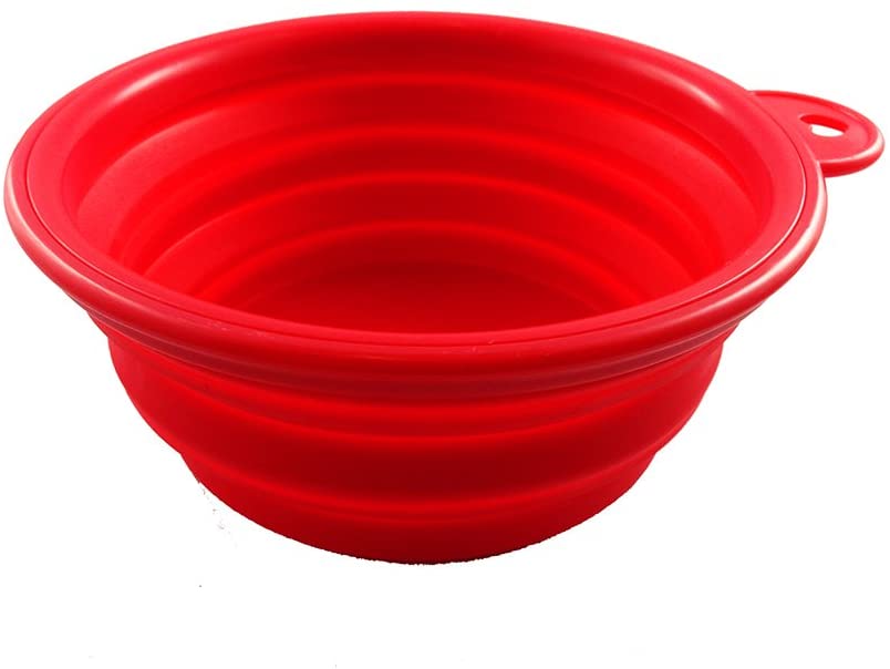  Comedero para Mascotas Bebedero Portatil de Viaje Plegable Cuenco Bol Recipiente de Silicona Plato para Perros Grandes o Pequeños Gatos Conejos Aves Animales Con Anilla para Colgar - 350ml - (Rojo) 