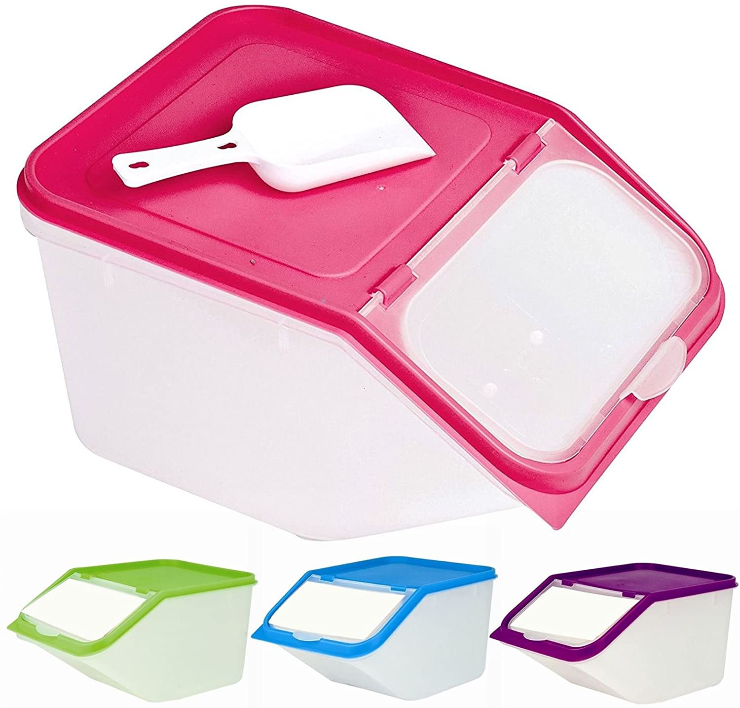  Contenedor de alimento seco con cuchara grande y almacenamiento. Dispensador de alimento de perro y gato para cereales, alimento de mascota, organizador para cocina y de alacena de 3.5 L 