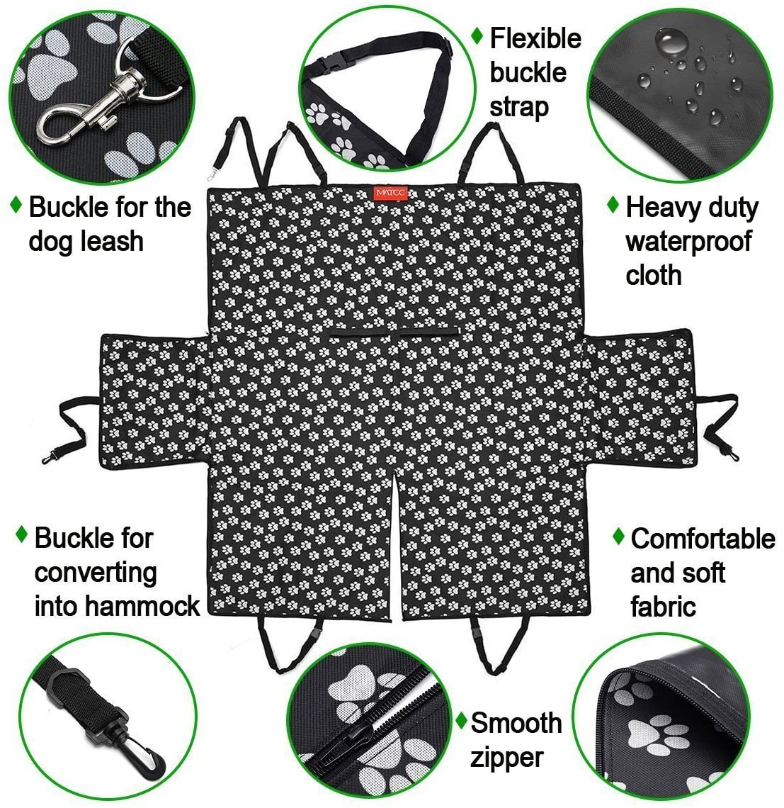  Cubierta de Asiento de Perro MATCC Funda de Coche para Perros Funda para Mascotas Protector de Asiento para Perros Oxford Impermeable 