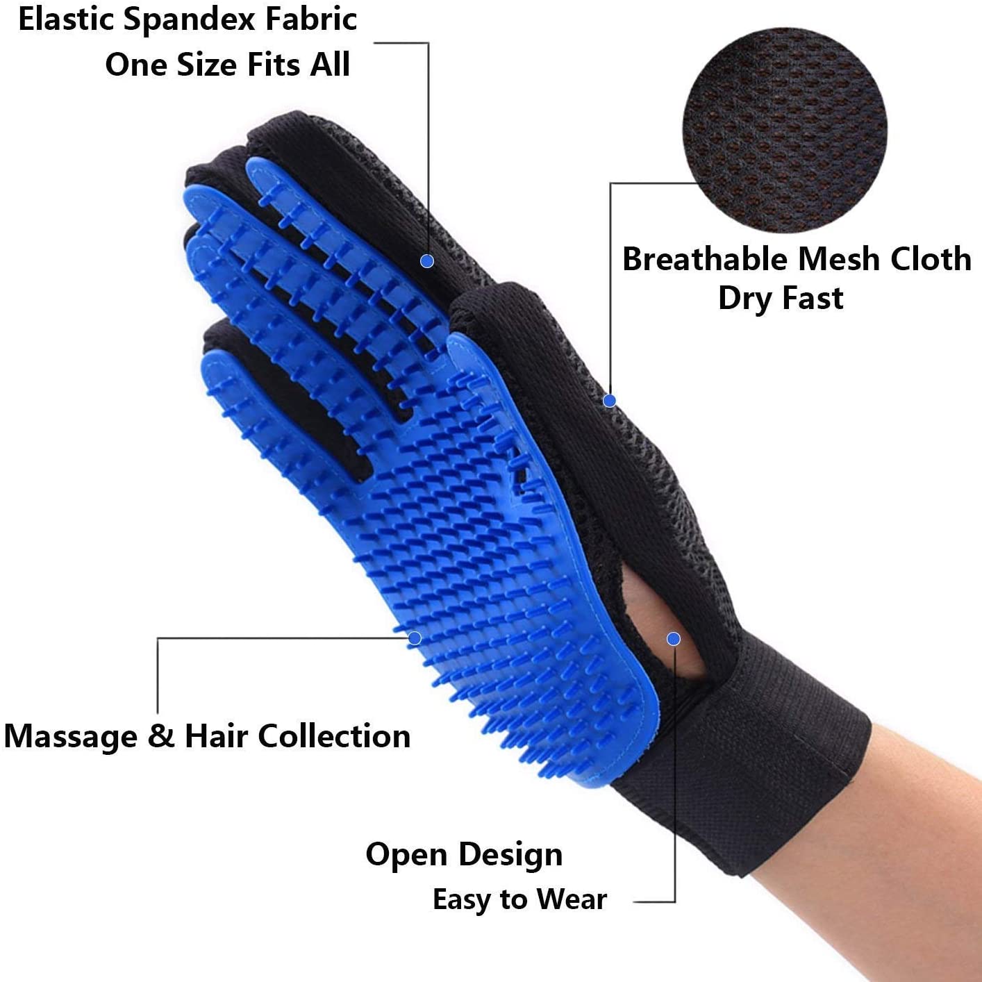  DIKAS Guantes para Mascotas *2, Guantes Manopla Retira El Pelo y Masaje de Mascotas para Su Perros, Gatos, Conejo, Caballo, Siempre Tiene Una Apariencia Muy Moda y Bonita en Cualquier Tiempo (Azul) 