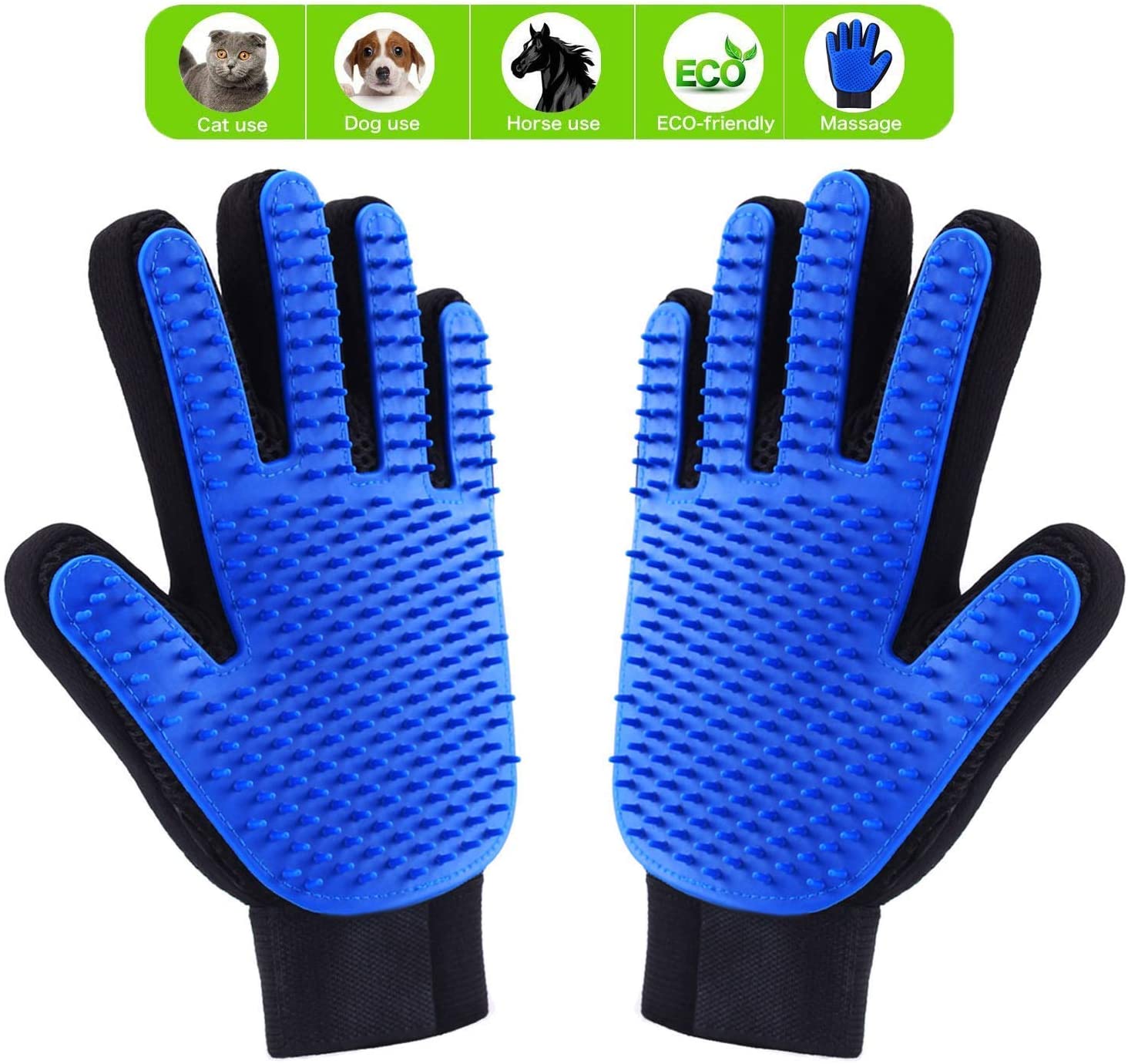  DIKAS Guantes para Mascotas *2, Guantes Manopla Retira El Pelo y Masaje de Mascotas para Su Perros, Gatos, Conejo, Caballo, Siempre Tiene Una Apariencia Muy Moda y Bonita en Cualquier Tiempo (Azul) 