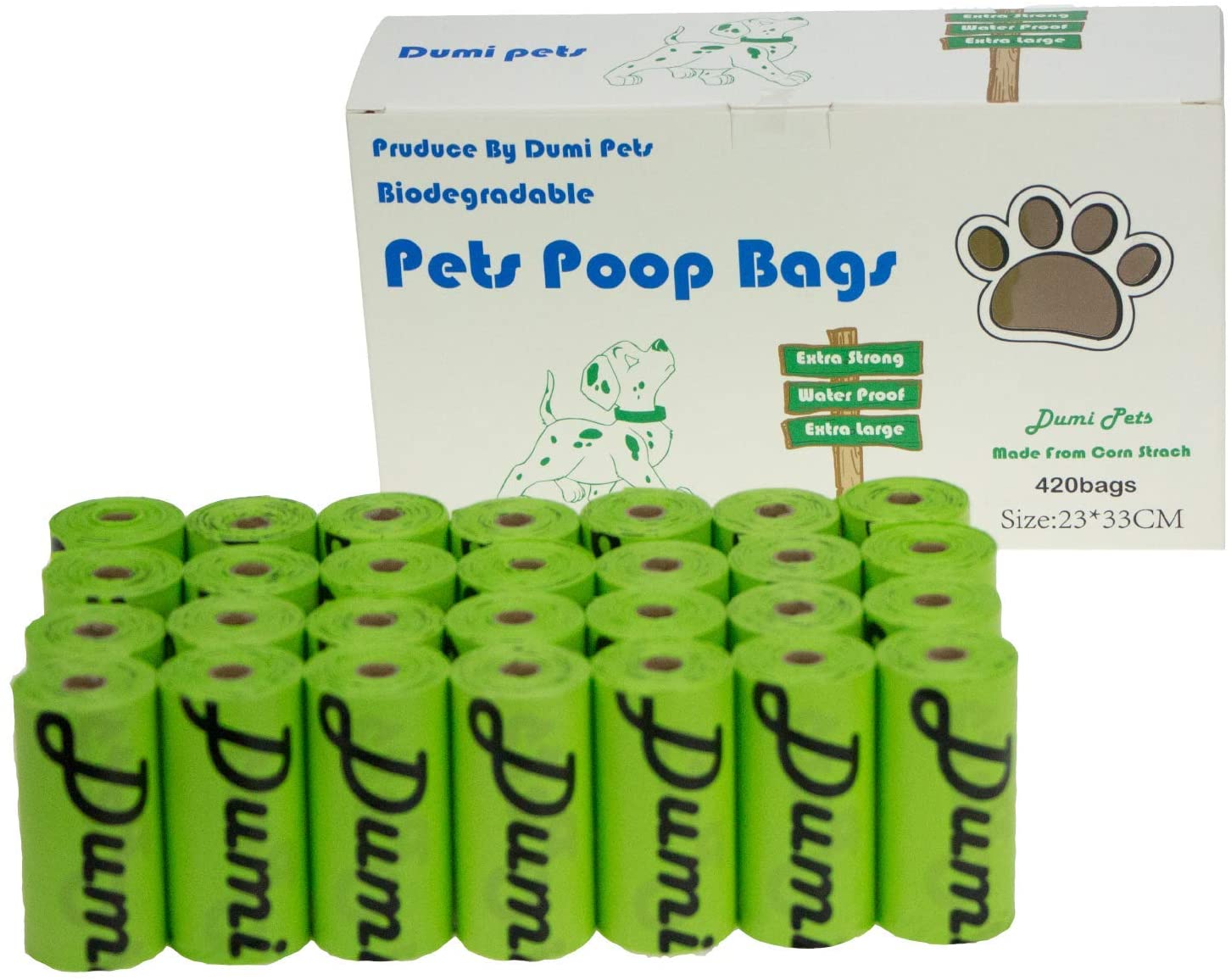  Dumi Pets Bolsas biodegradables para residuos de perro extra gruesas y fuertes, a prueba de fugas, respetuosas con el medio ambiente, 420 unidades 