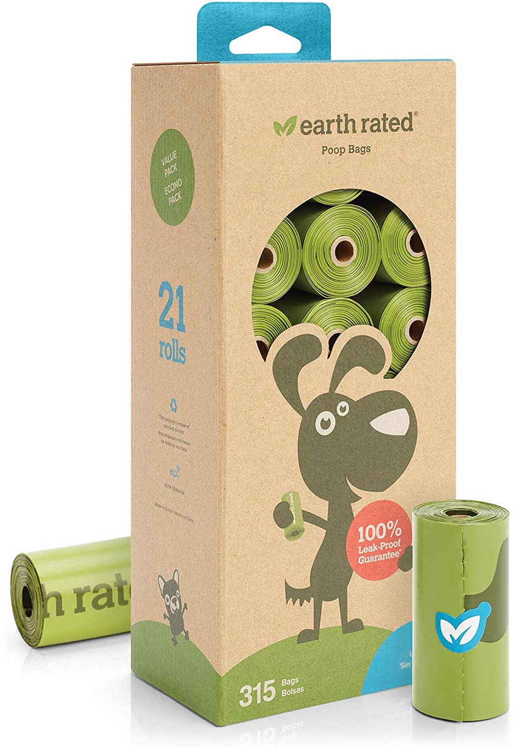  Earth Rated Bolsas para Caca de Perro, 315 Bolsas Extra Gruesas y Fuertes para Perros 