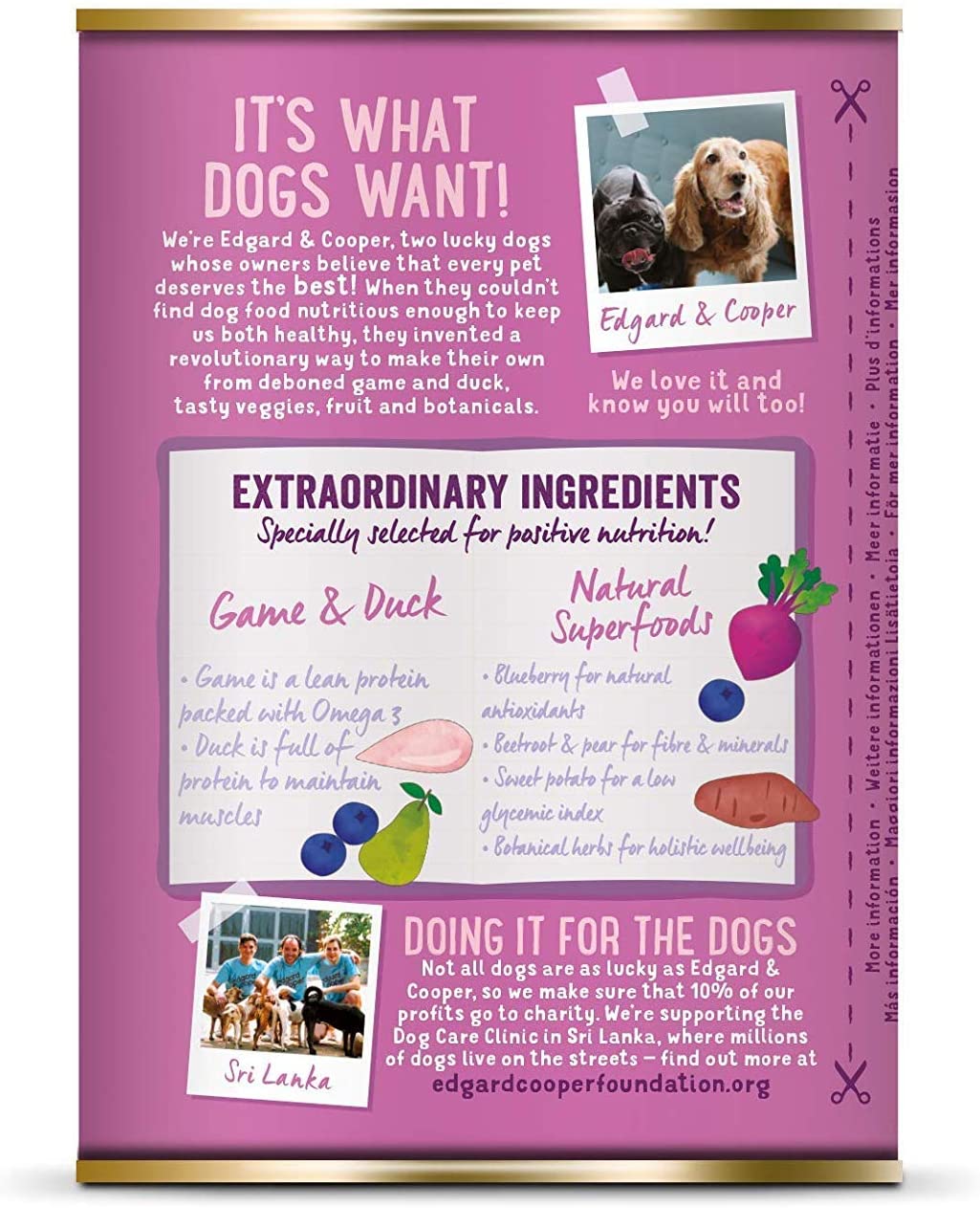  Edgard & Cooper Comida humeda Perros Adultos sin Cereales, Natural con Venado y Pato. Alimentación balanceada con Omega 3 para un Pelaje Suave y Brillante. Carne magra 100% Fresca. Pack de 6x400gr 