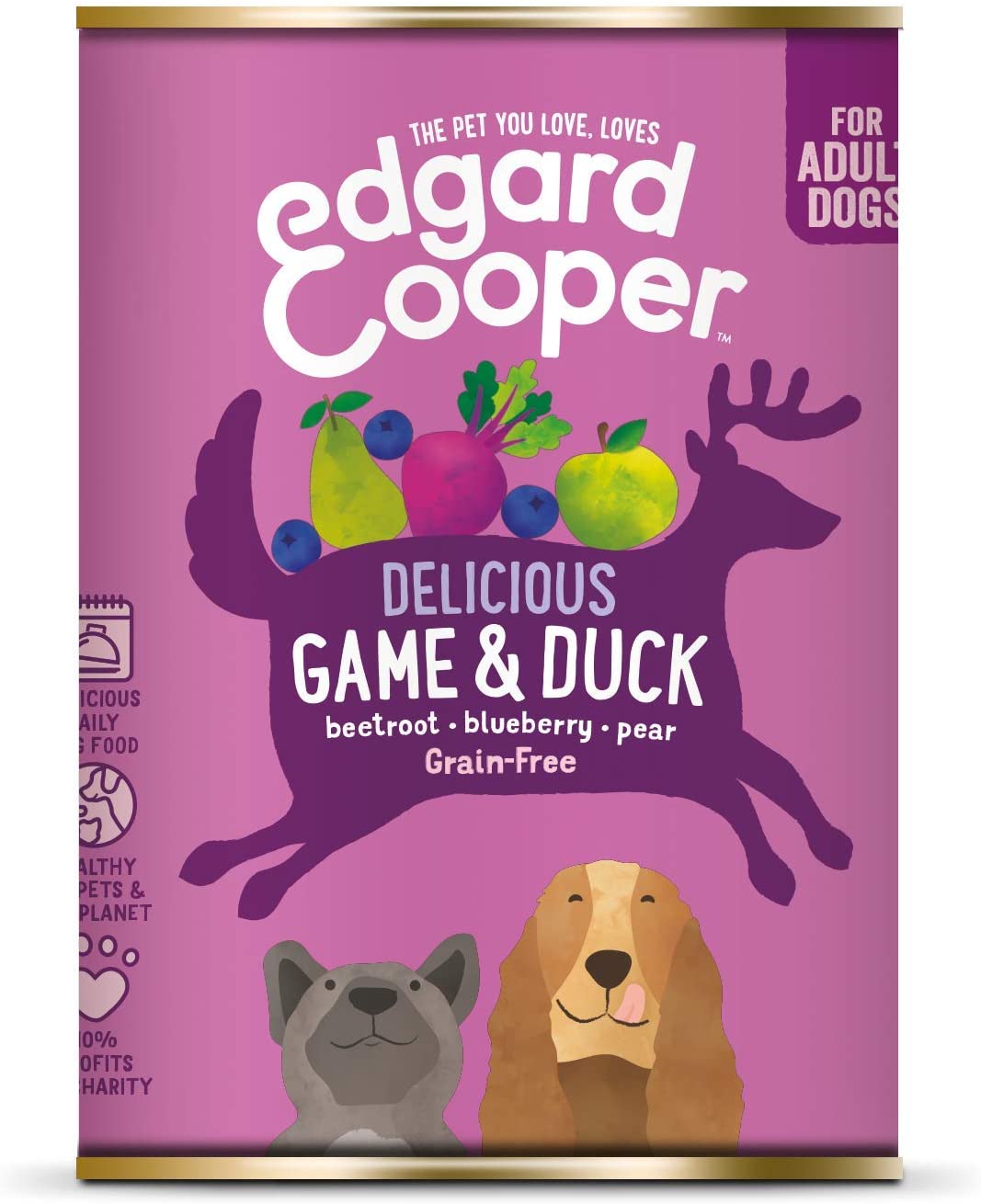  Edgard & Cooper Comida humeda Perros Adultos sin Cereales, Natural con Venado y Pato. Alimentación balanceada con Omega 3 para un Pelaje Suave y Brillante. Carne magra 100% Fresca. Pack de 6x400gr 