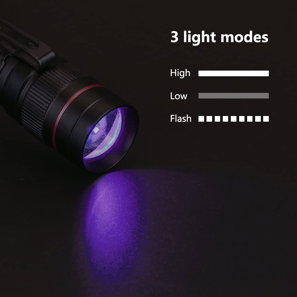  Eletorot Linterna Ultravioleta luz de 3 modos UV Flashlight, Detectar manchas de orina de mascotas, Luz negra 395nm [Clase de eficiencia energética A+]