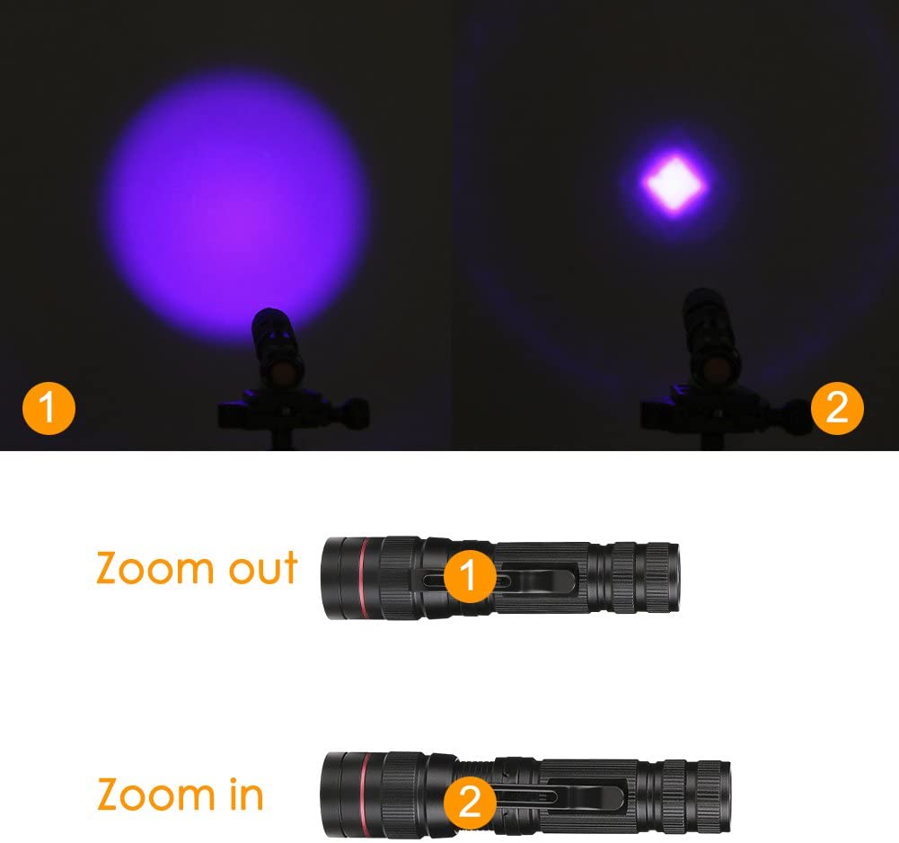  Eletorot Linterna Ultravioleta luz de 3 modos UV Flashlight, Detectar manchas de orina de mascotas, Luz negra 395nm [Clase de eficiencia energética A+]