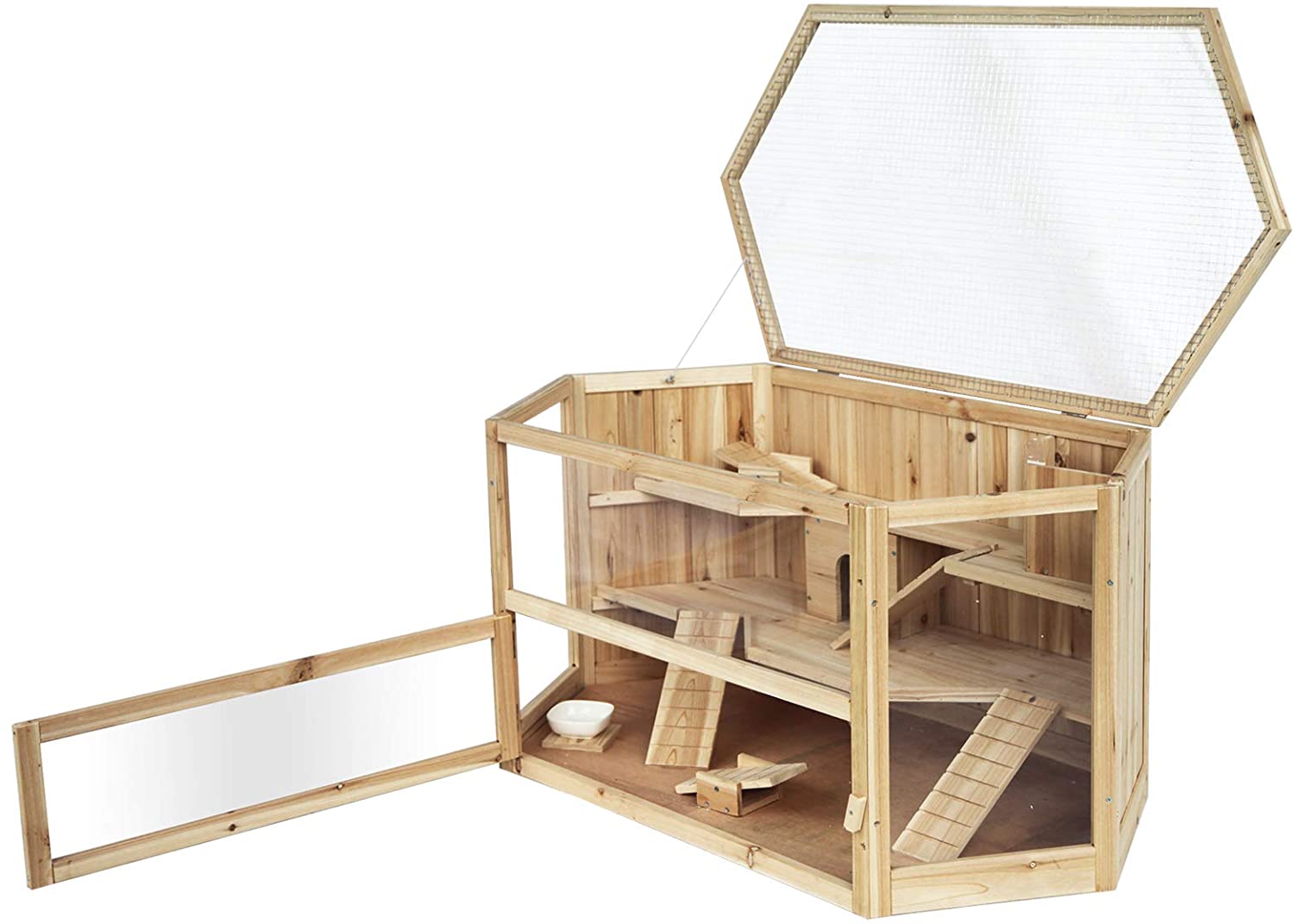  EUGAD Jaula para Roedores Hámster Rata Madera y Cristal Conejo Conejera de Exterior Casa para Conejos Cobayas Hámster Mascotas Impermeable 2 Niveles,115X60x58 cm 0035 HT 