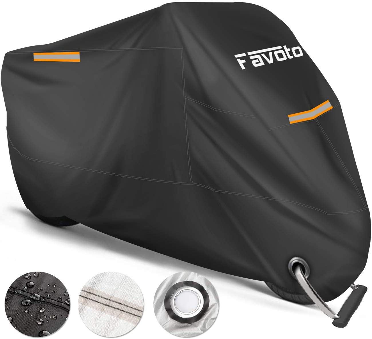  Favoto Funda para Moto Cubierta de la Motocicleta 210T Protectora Poliéster con Banda Reflectante a Prueba de UV Agua Lluvia Polvo Viento Nieve Excremento de Pájaro al Aire Libre XXL 245cm Negro 