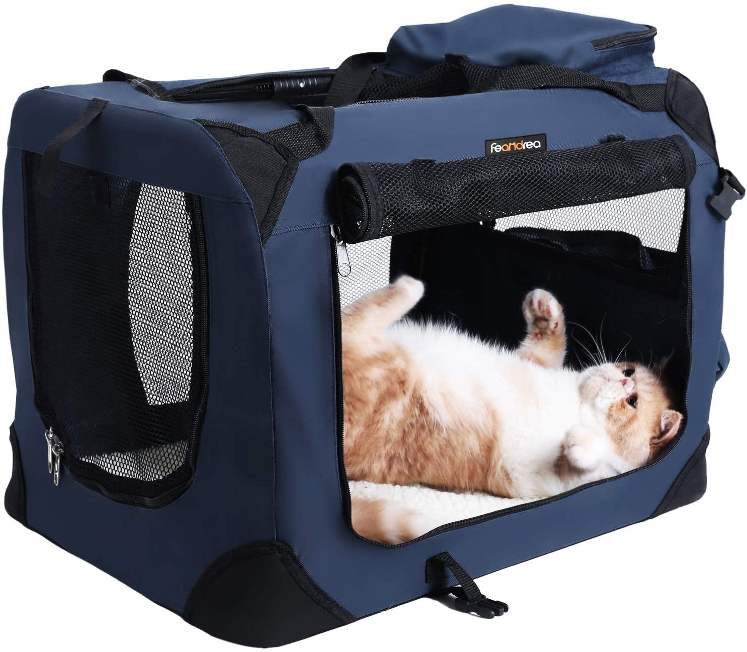  FEANDREA Bolsa de Transporte para Mascotas Transportín Plegable para Perro Portador Tela Oxford Azul Oscuro M 60 x 40 x 40 cm PDC60Z 