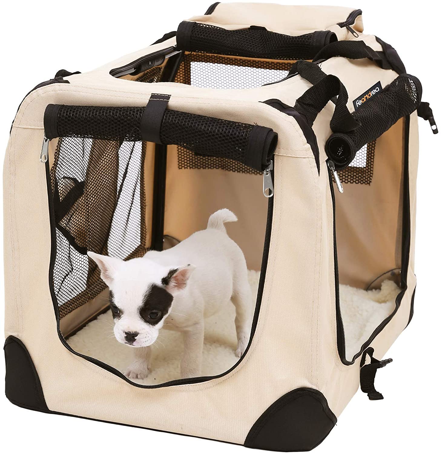  FEANDREA Bolsa de Transporte para Mascotas Transportín Plegable para Perro Portador Tela Oxford Beige M 60 x 40 x 40 cm PDC60W 