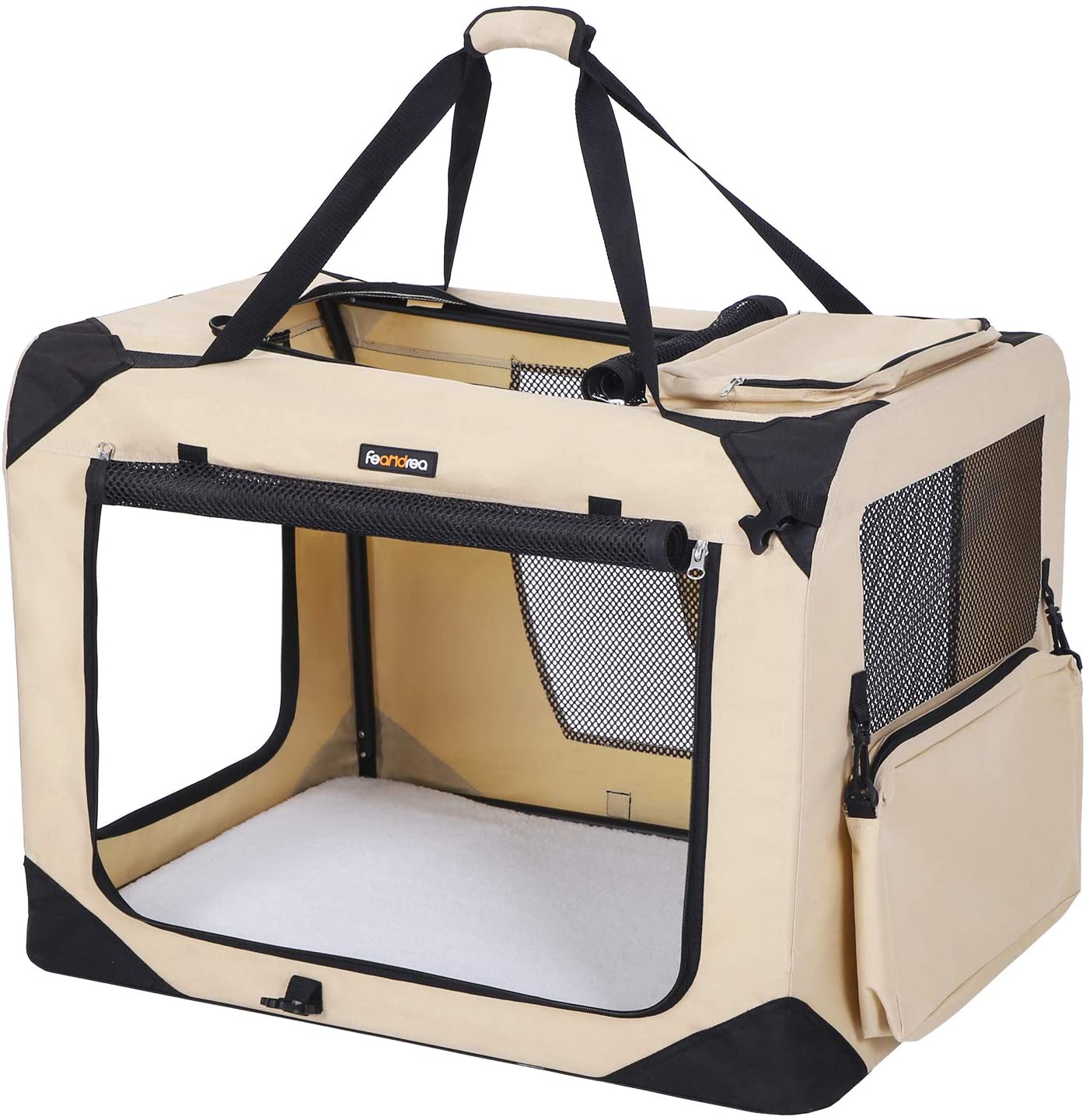  FEANDREA Bolsa de Transporte para Mascotas Transportín Plegable para Perro Portador Tela Oxford Beige XXXL 102 x 69 x 69 cm PDC10W 