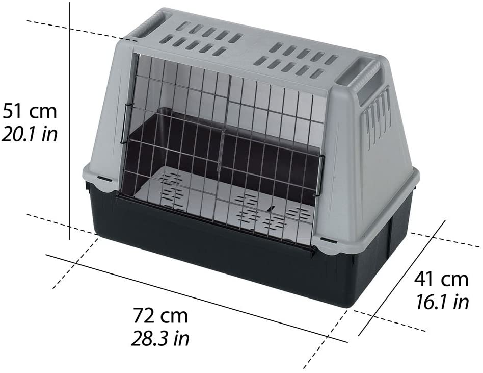  Ferplast Atlas Car 100 – Minitransportín de Mascotas para Coche, Caja de plástico para Perros y Gatos, con una práctica Puerta corredera bidireccional y Compartimento para Accesorios 