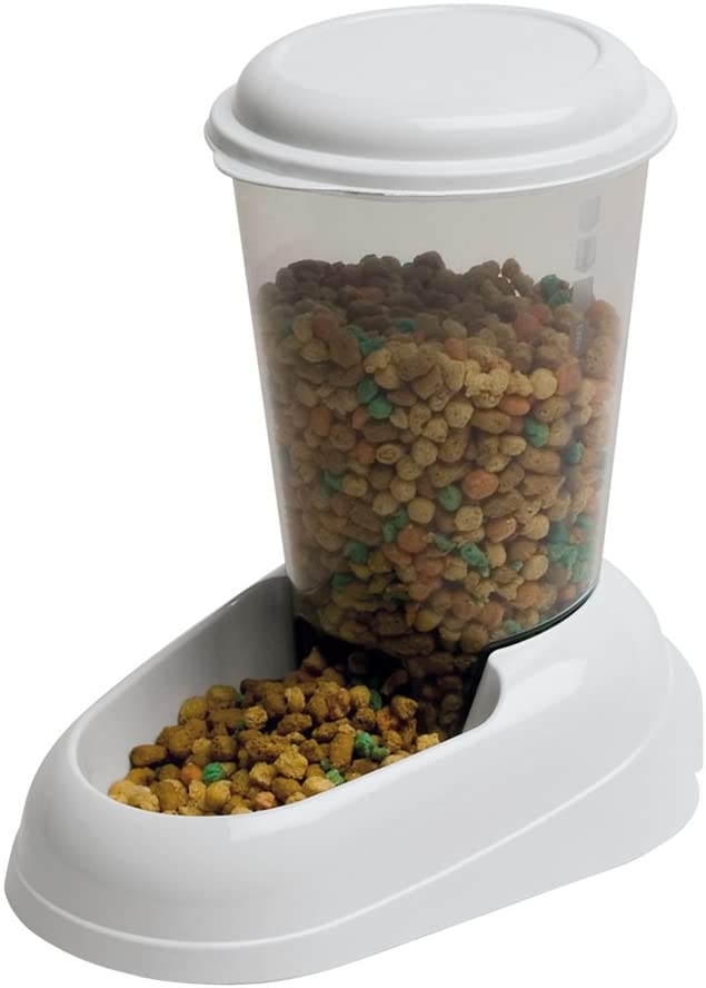  Ferplast Dispensador de Comida Seca o croquetas para Perros y Gatos 3 litros Zenith, Depósito Transparente con Tapa, Base Antideslizante, 20,2 x 29,2 x h 28,8 cm Blanco 