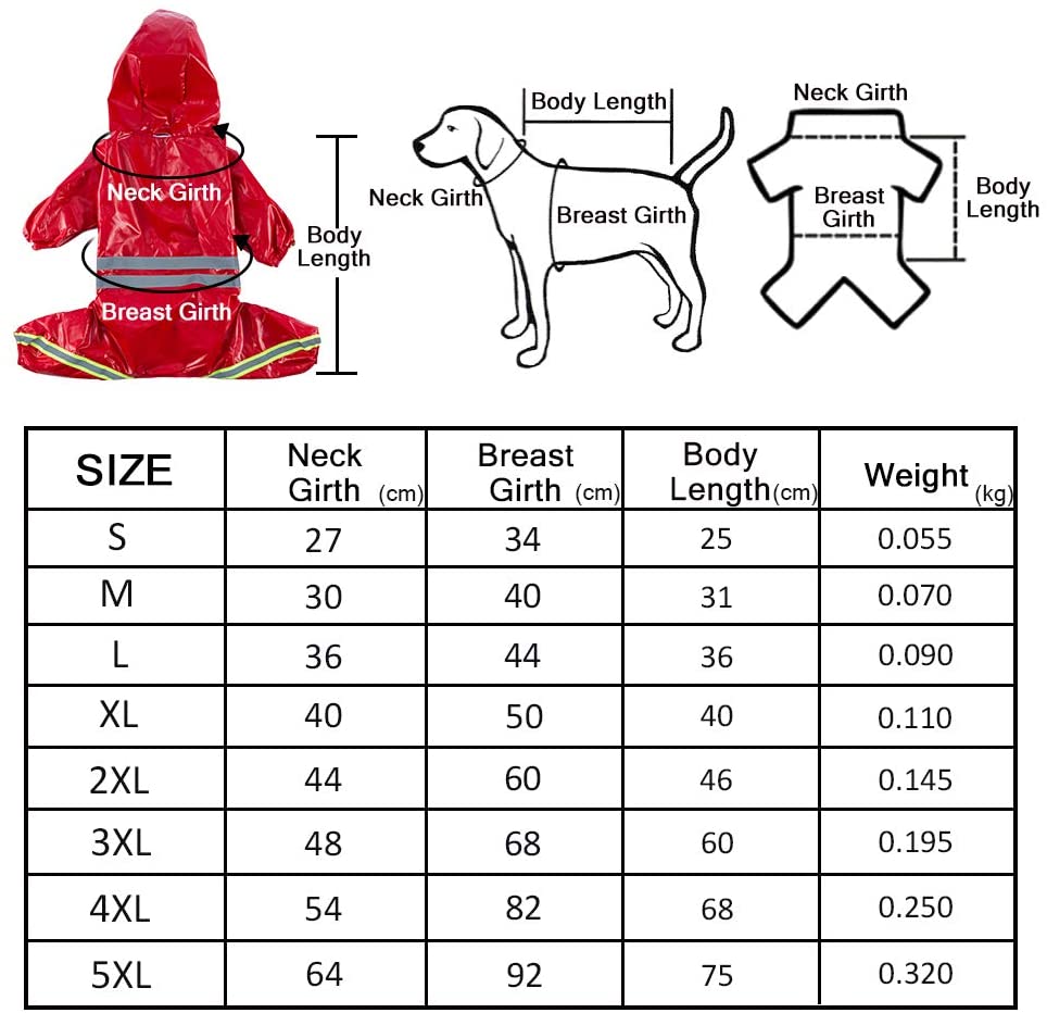  FREESOO Chubasqueros Impermeables para Mascotas Perros con Capucha para Perro Mediano y Grande con Collar Agujero Tiras Reflectoras Transpirable Impermeable Chaqueta para Lluvia 