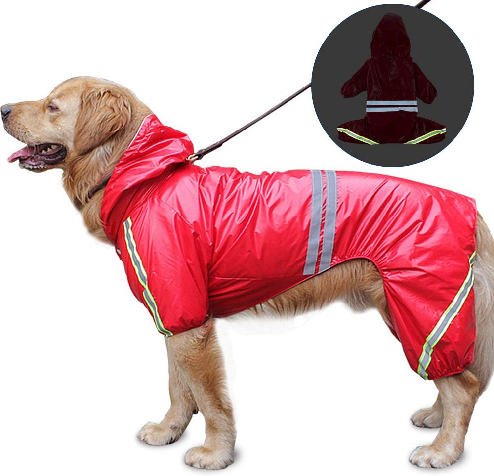  FREESOO Chubasqueros Impermeables para Mascotas Perros con Capucha para Perro Mediano y Grande con Collar Agujero Tiras Reflectoras Transpirable Impermeable Chaqueta para Lluvia 