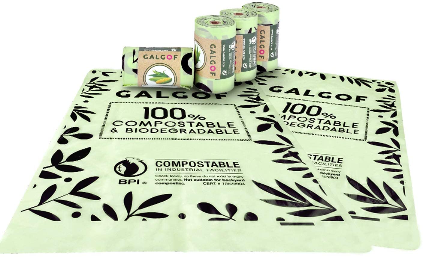  GALGOF Bolsas de Basura higiénicas y biodegradables para Perro + Dispensador. 10 Rollos perfumados, compostables y ecológicos para residuos y excrementos de Mascotas (180 uds) 