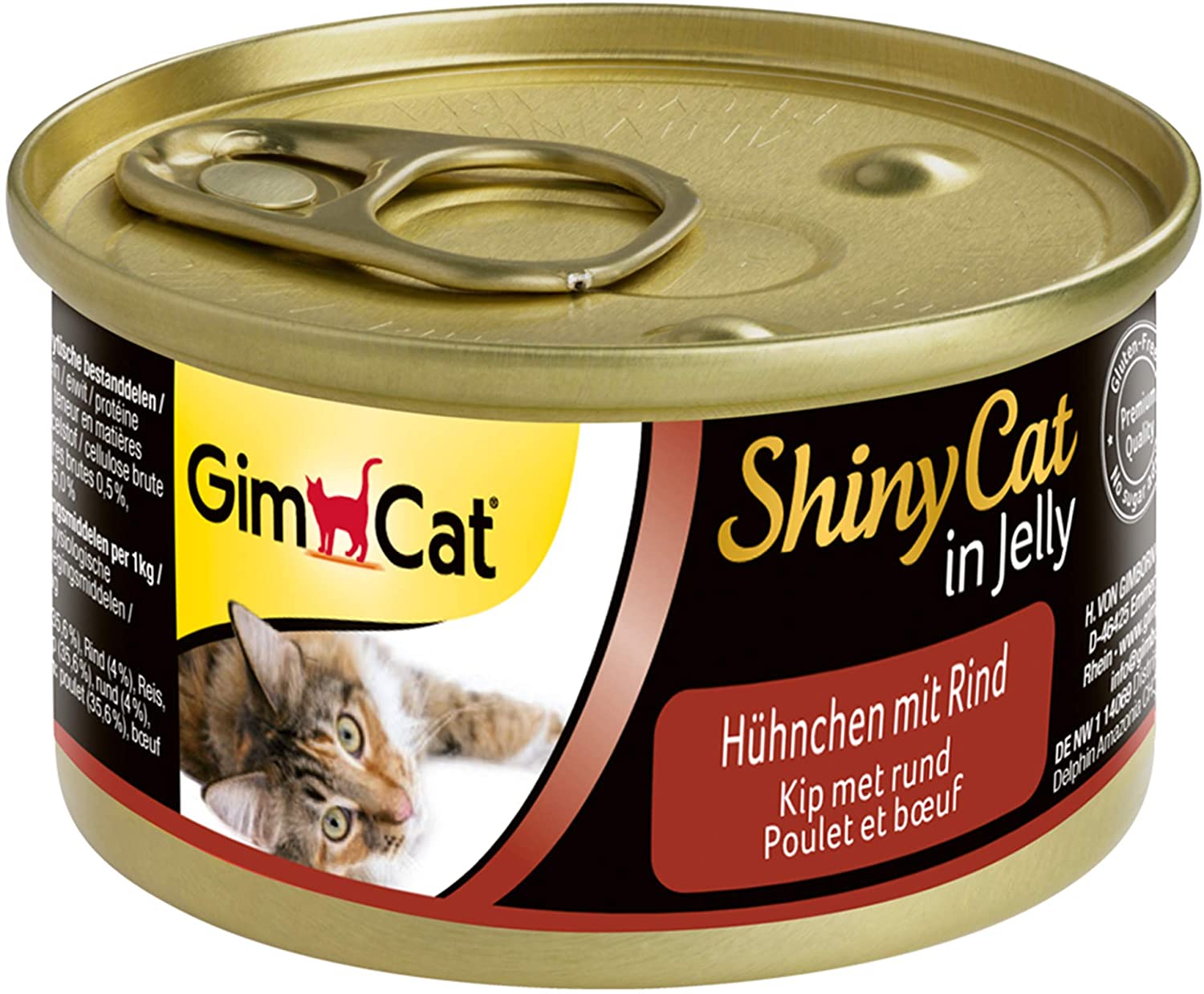  GimCat ShinyCat in Jelly – Comida para gatos con ave en gelatina para gatos adultos – Pollo con cangrejo – 24 latas (24 x 70 g) 