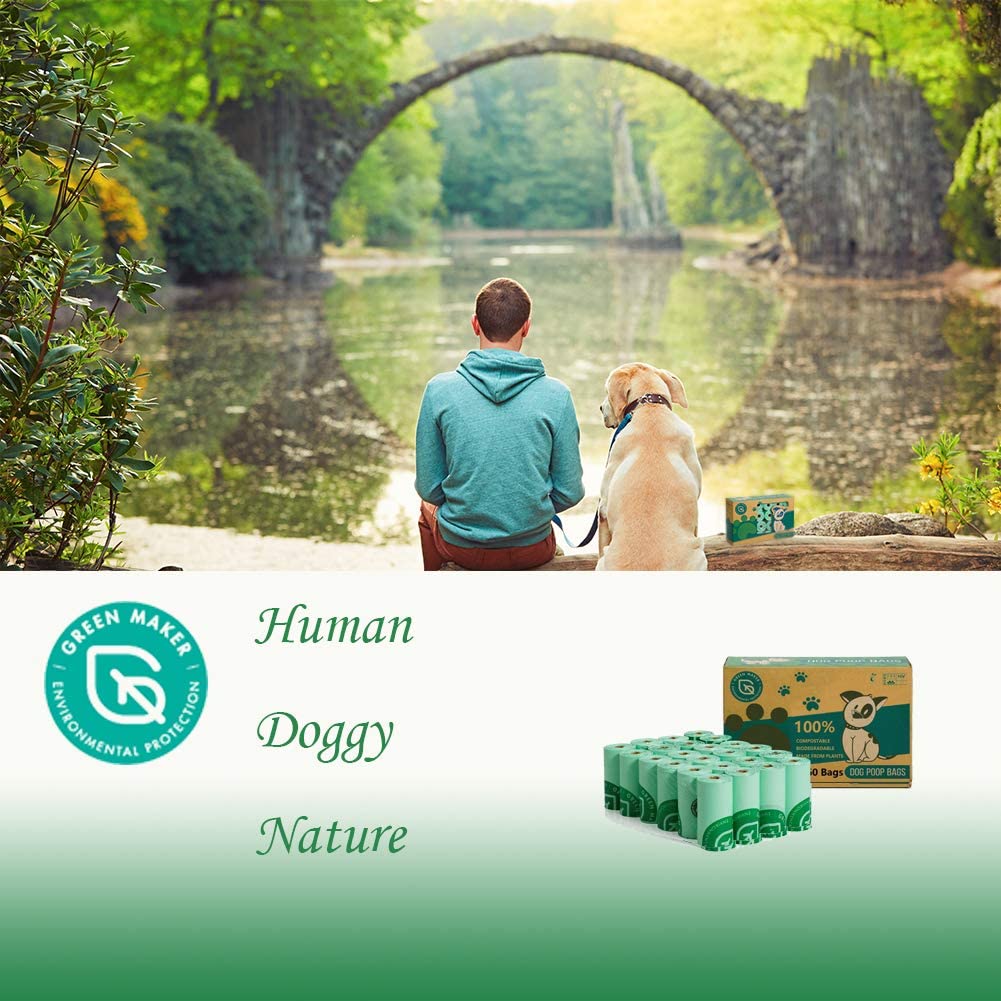  Green Maker 100% Biodegradables Caca Perro 360 Bolsas Excrementos Perros 30% más Grueso Que Otros Hechos de Almidón de Maíz con Certificación Europea EN13432 y Home Compost (Verde) 