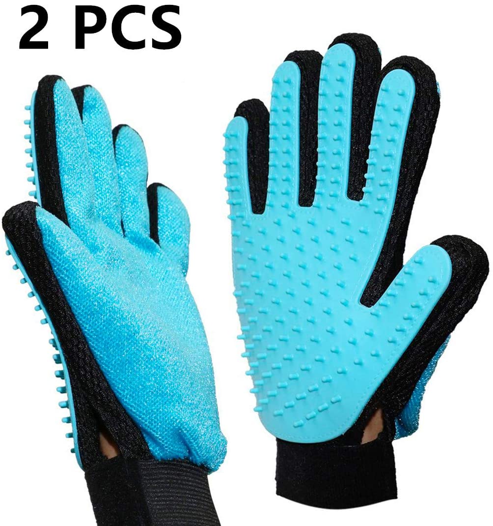  Guante de Mascotas, Rantizon [2 unidades] Guantes Manopla Masaje con Silicona True Touch Suave Retiro del Pelo y Aparato de Masaje para Perros Mascotas Gatos Masaje Grooming 