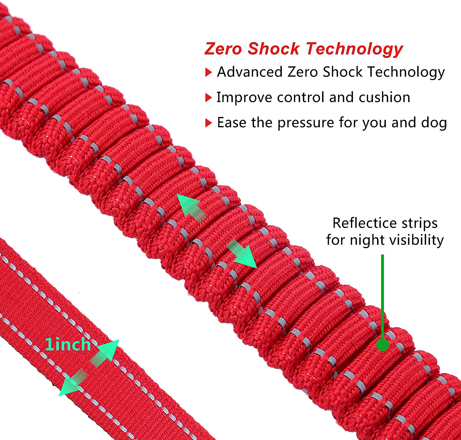  HAPPY HACHI Correas de Adiestramiento para Perros Nylon Correa Reflectantes Elástica para Perros Medianos Grandes con 2 Manijas Blandas Cinturón de Seguridad para Perros (Longitud 110-150 cm, Rojo) 