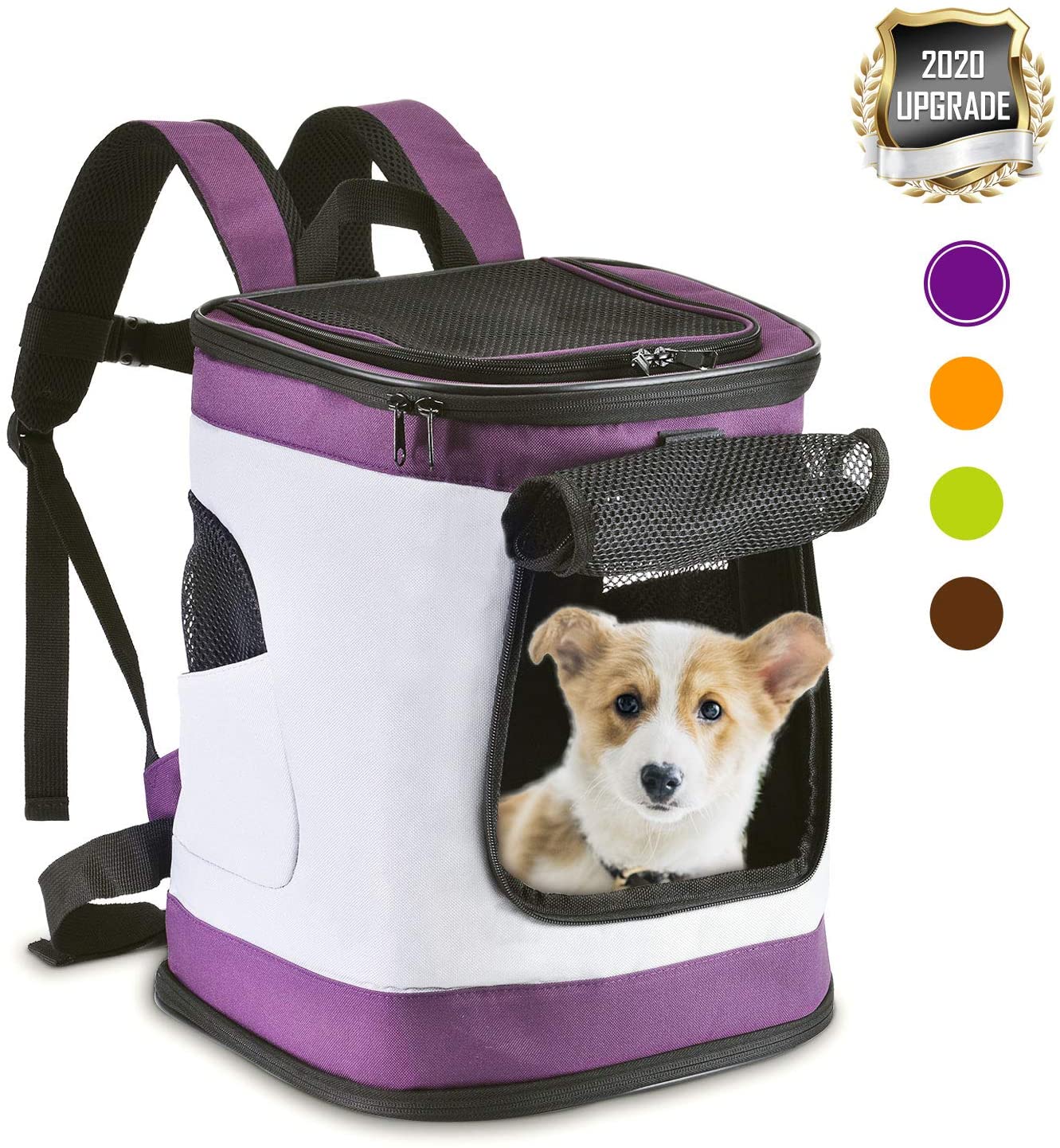  HAPPY HACHI Mochila Plegable para Perros Gatos Transporte para Perro Bolso Transportín Viaje con Correa Relleno Ajustable Camiseta Transpirable Morado 