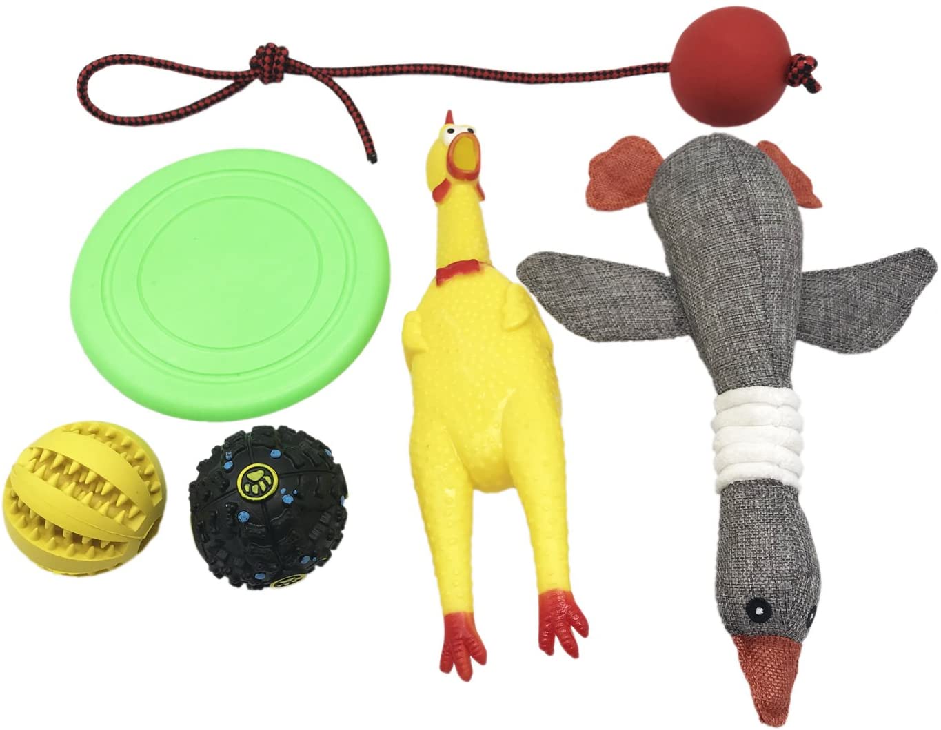  Huan Tai Dog Chew Toys, 6 Piezas Juego de Pelota de Juguete para Perros, Hinchable con Juguetes de Cuerda y Squeaker para Masticar la Mejor Variedad para Mascotas Juego de Juguetes para Perros 