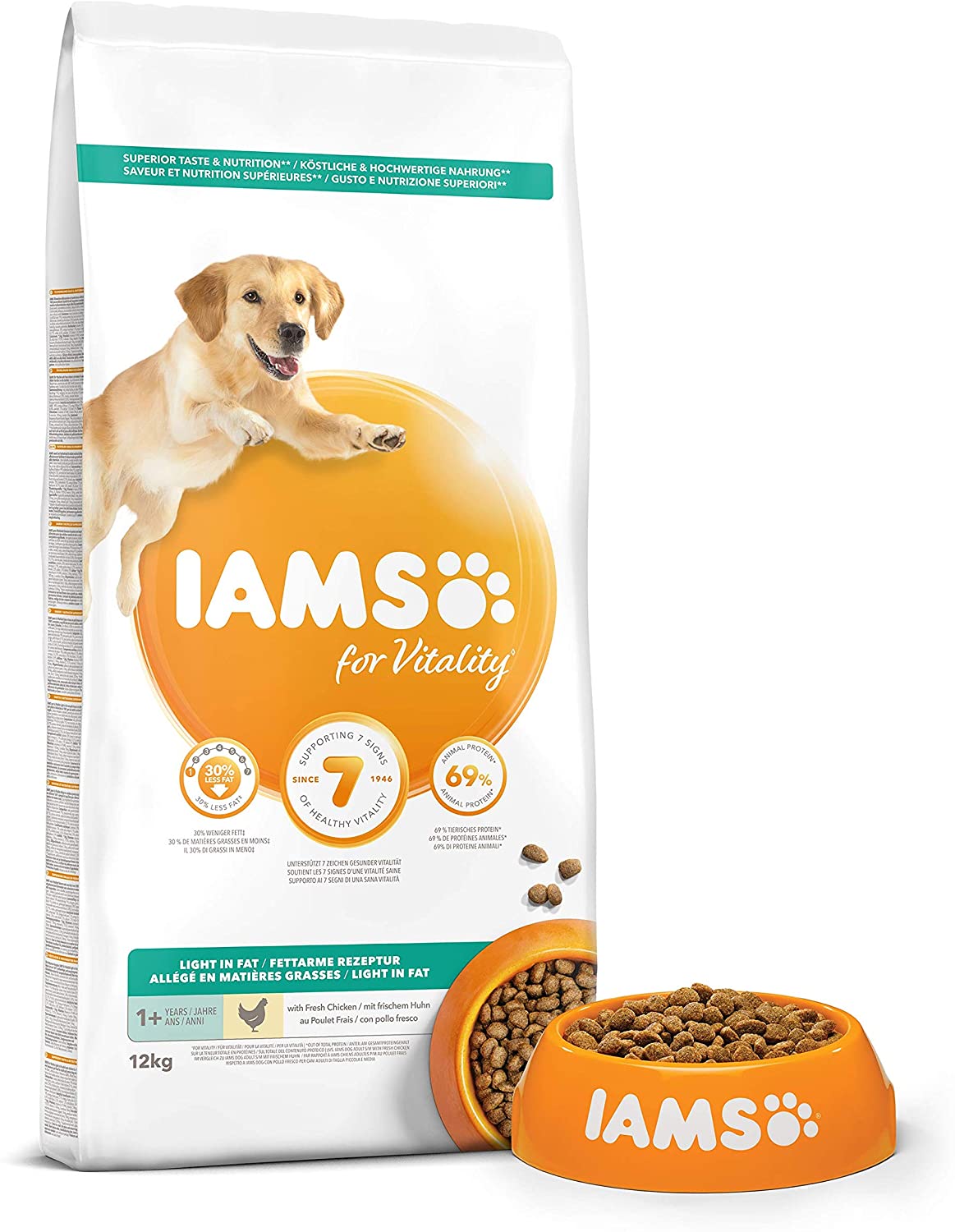  IAMS for Vitality Light in fat Alimento para Perros con Pollo Fresco [12 kg] 