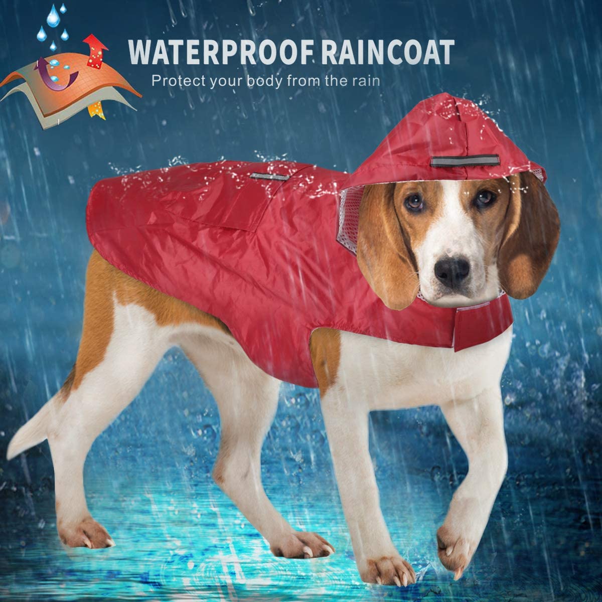  Idepet Chubasquero para perros con capucha y cuello,Poncho impermeable para lluvia para perros Chaqueta de lluvia para perros Sudaderas a prueba de viento perros pequeños, medianos y grandes 