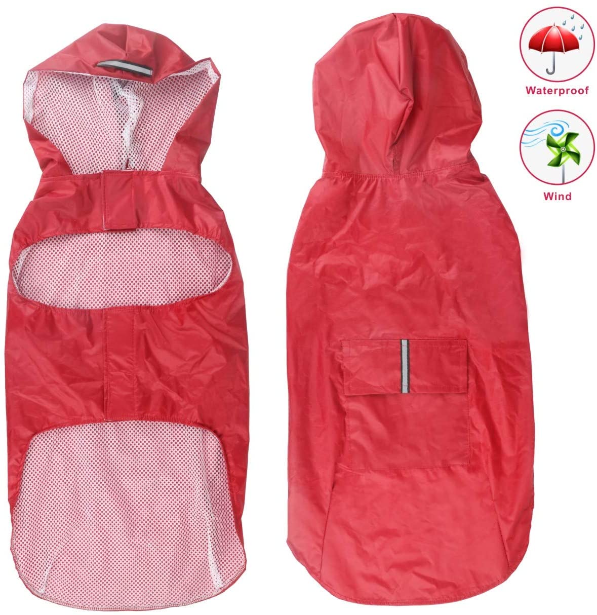  Idepet Chubasquero para perros con capucha y cuello,Poncho impermeable para lluvia para perros Chaqueta de lluvia para perros Sudaderas a prueba de viento perros pequeños, medianos y grandes 