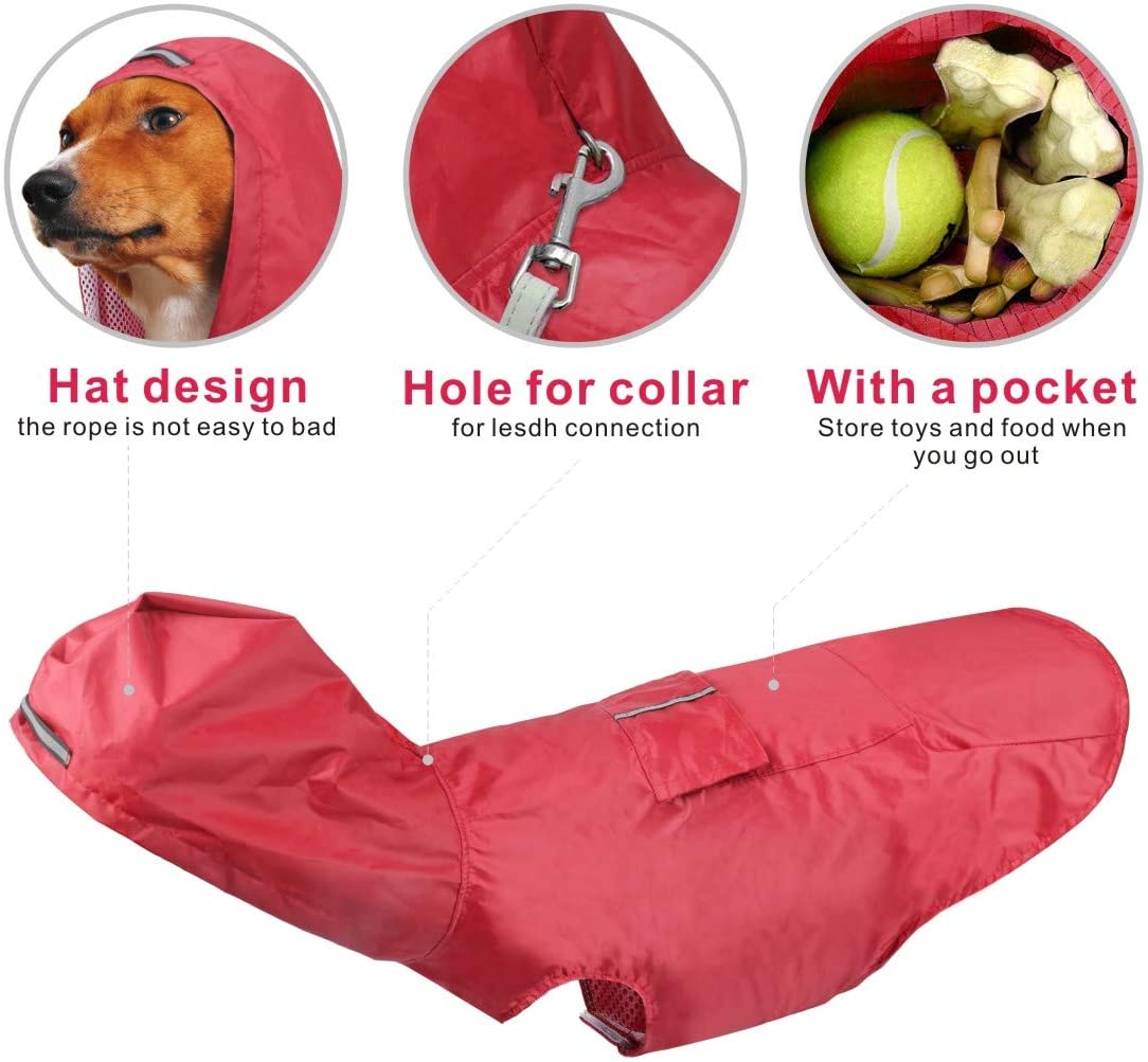  Idepet Chubasquero para perros con capucha y cuello,Poncho impermeable para lluvia para perros Chaqueta de lluvia para perros Sudaderas a prueba de viento perros pequeños, medianos y grandes 