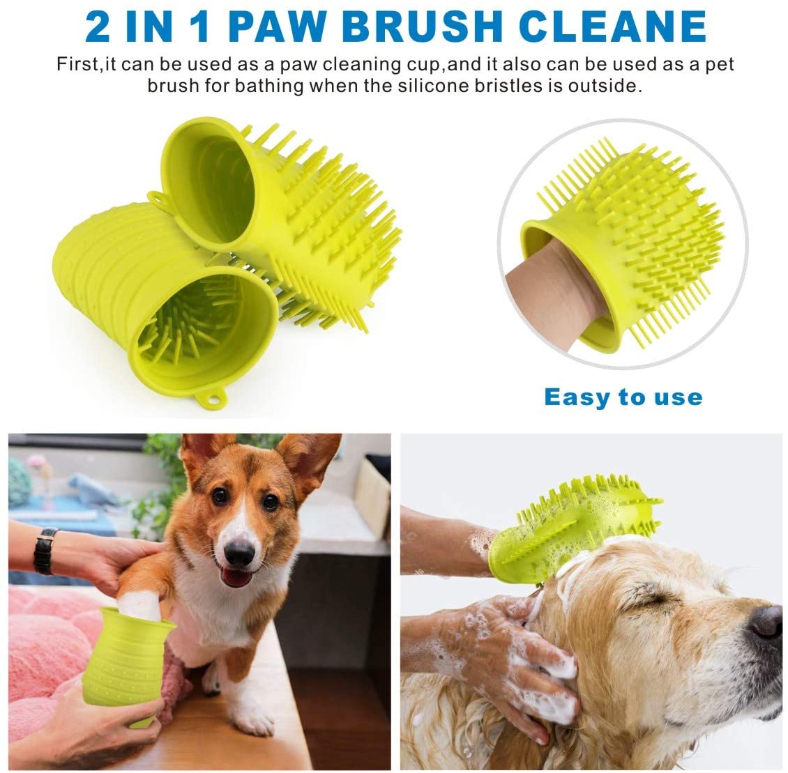  Idepet Limpiador de Huellas para Perros,Perros Lavadora Portatil,Cepillo De Limpieza para Mascotas con Toalla Pet Paw Cleaner para Perros Gatos Masaje Aseo Sucio Garras Verde 