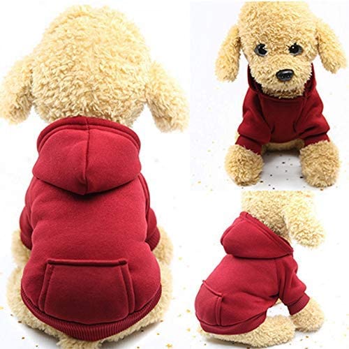  Idepet Perro Gato Sudadera con Capucha Mascota Cálido Abrigo de Invierno Ropa de algodón para Perros con Bolsillo Exterior para Perros pequeños 