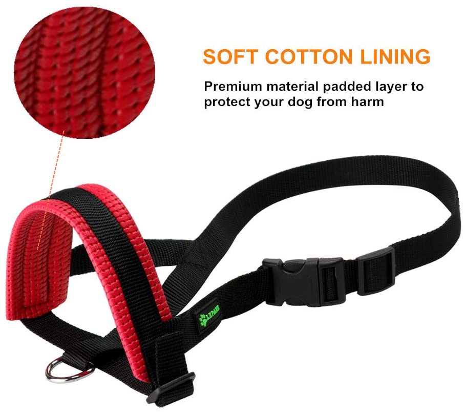  ILEPARK Bozal de Nylon para Perros Grandes Previene Mordidas, Ladridos y Que Mastiquen, Bozal Lazo Ajustable (L,Rojo) 