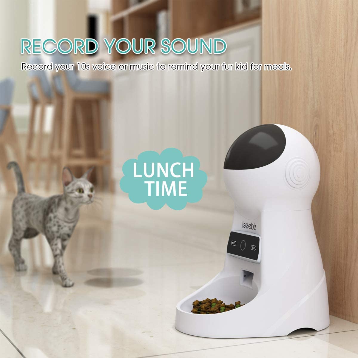  Iseebiz Comedero Automático Gatos/Perros Dispensador de Comida WiFi con App Control Recordatorio por Voz, 3litros 