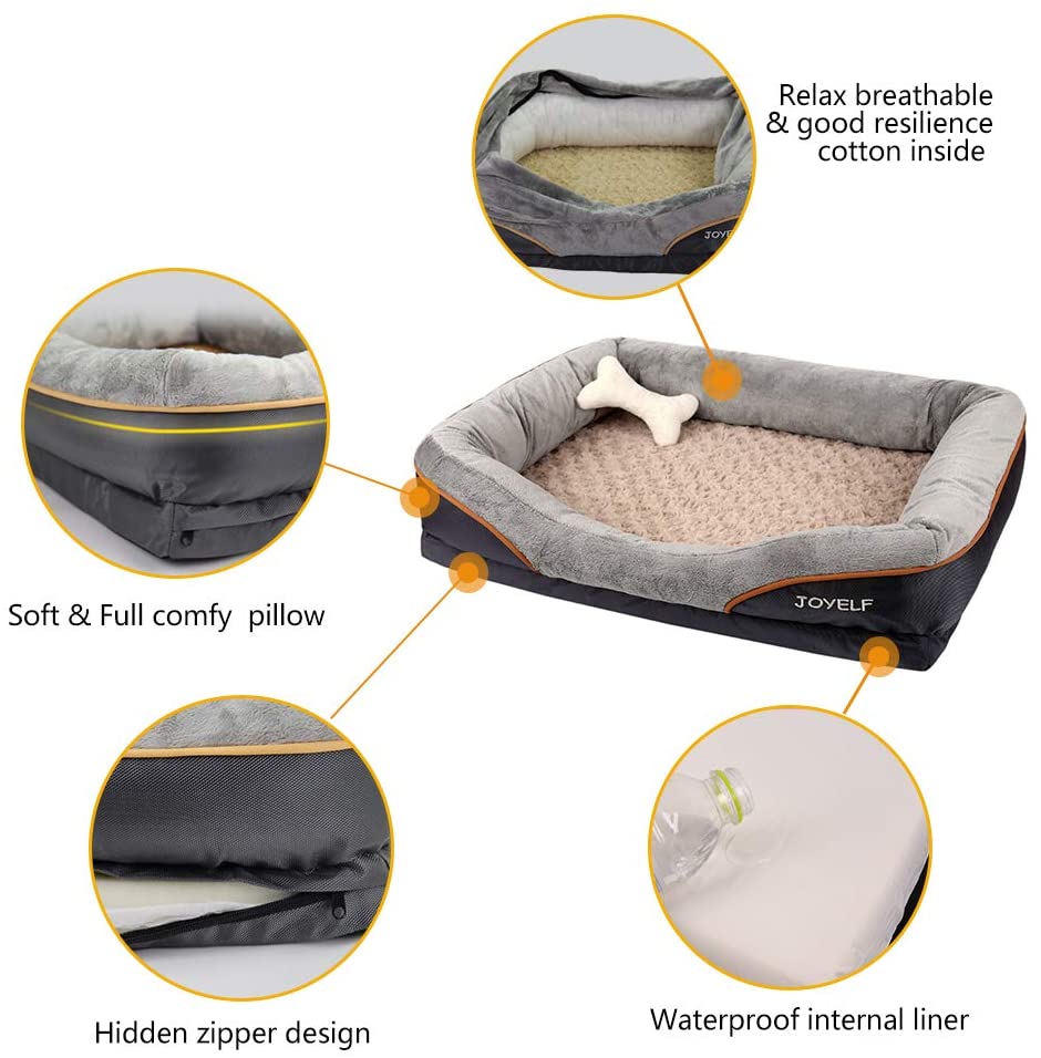  JOYELF Cama de Espuma viscoelástica para Perro, Cama ortopédica y sofá con Funda extraíble Lavable y Juguetes chirriadores como Regalo 