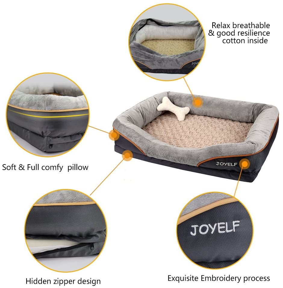  JOYELF Cama de Espuma viscoelástica para Perro, Cama ortopédica y sofá con Funda Extraíble Lavable y Juguetes chirriadores como Regalo 